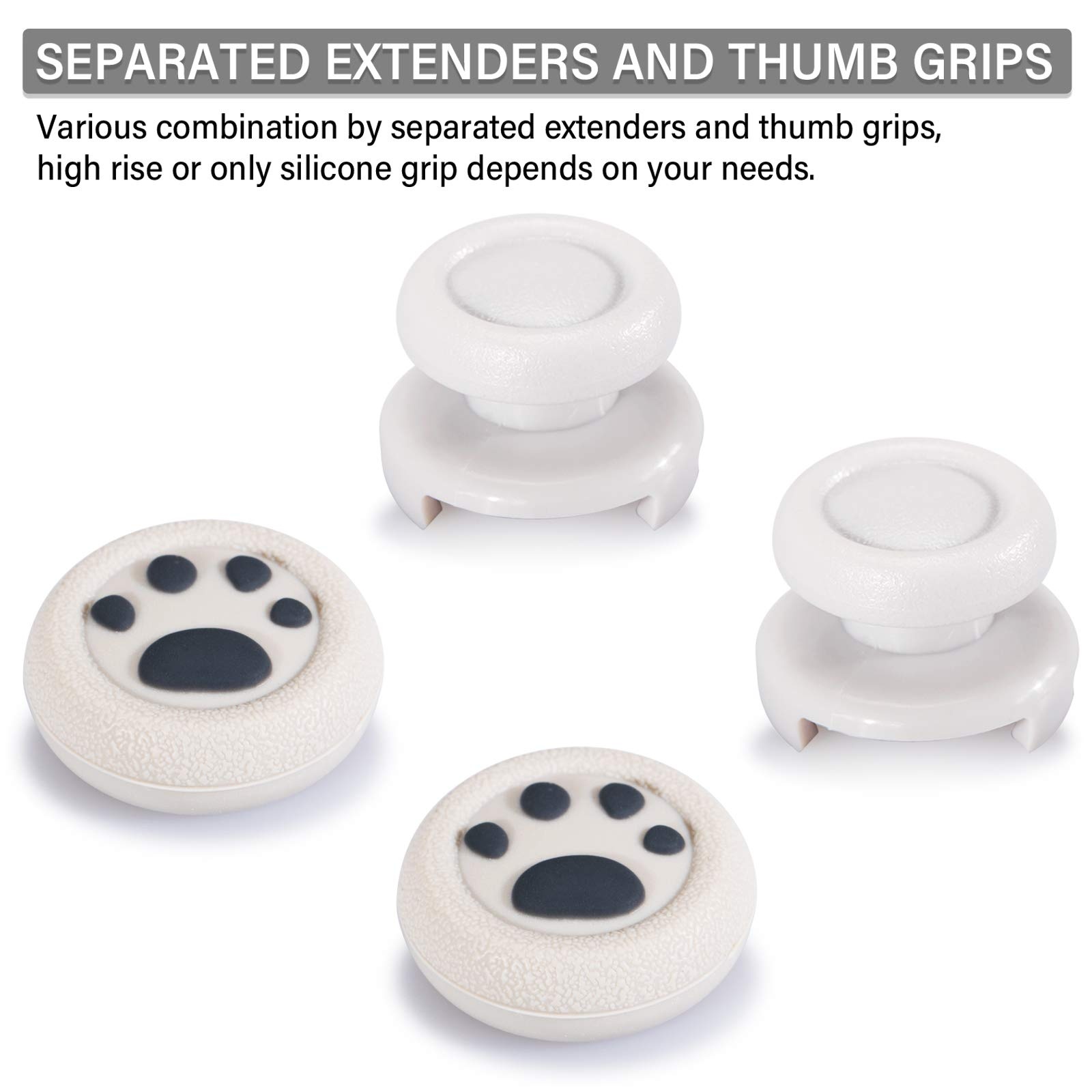 FPS Thumbstick Extender & 3D Texture Rubber Silicone Grip Cover 2 Sets for PS5 Dualsenese & PS4 Controller (Cat Paw Grey)