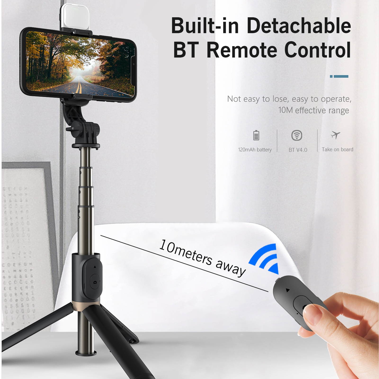 Aluminum Alloy Wireless BT Remote Control Selfie Stick Multifunctional Portable Tripod Stand with Fill Light for Selfie Group Photo Live Stream Video Taking