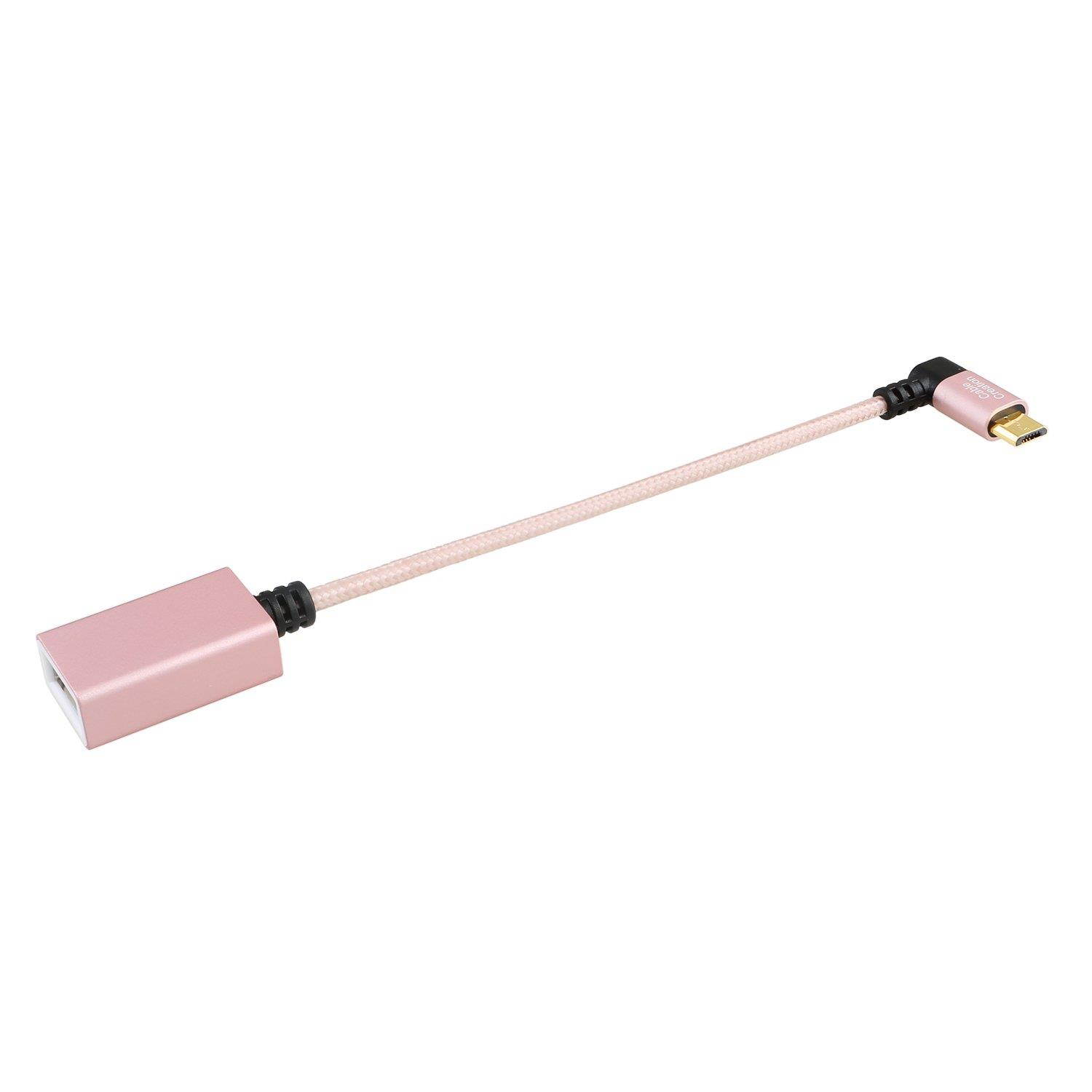 CableCreation 90 Degree Micro USB 2.0 OTG Cable Left Angle Braided On The Go Adapter Micro USB Male to USB Female for Samsung or other Smart Phones with OTG Function, 6 Inch/Rose Gold Aluminum