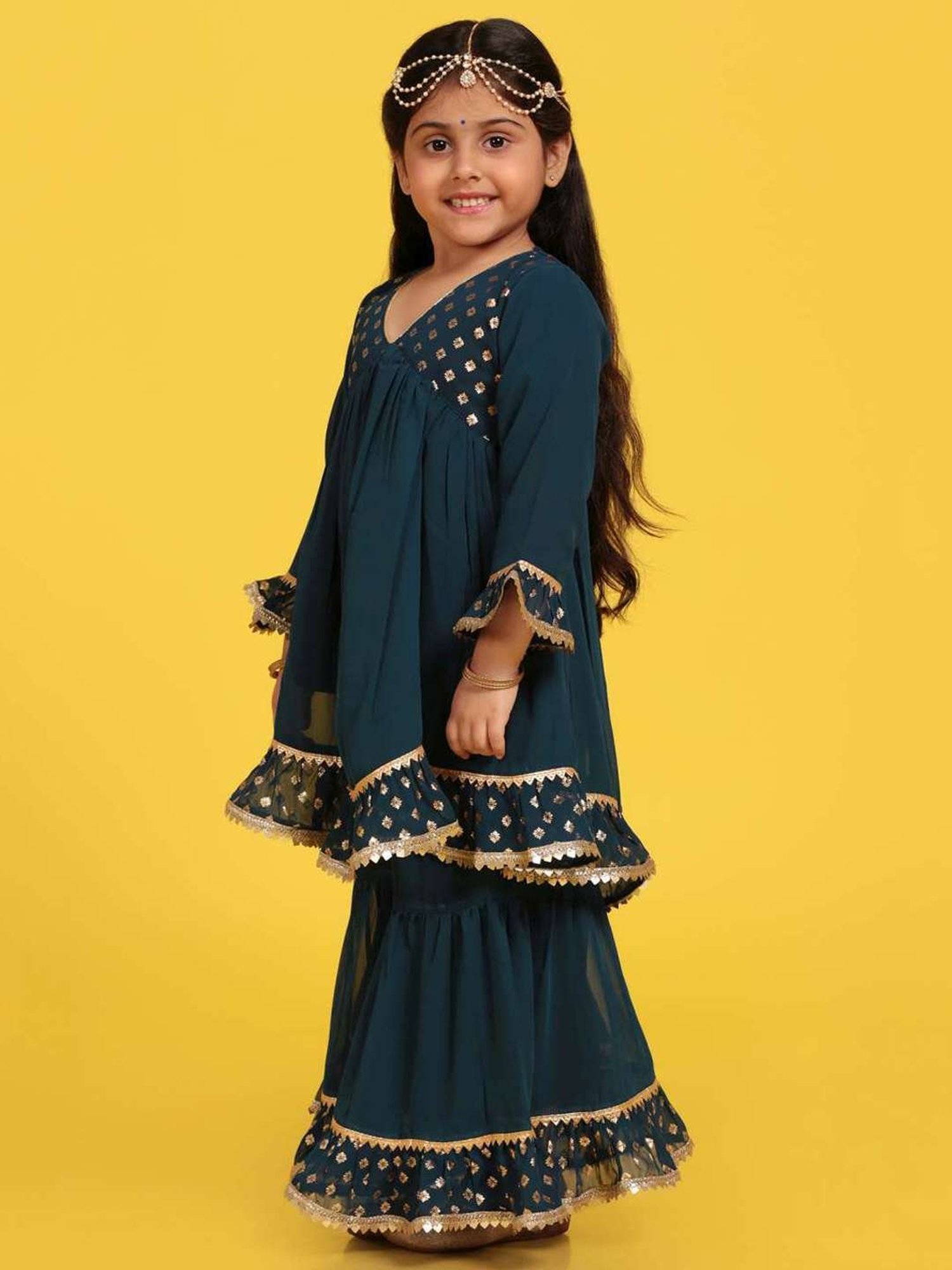 AJ Dezines Kids Teal Blue Printed Kurta Set