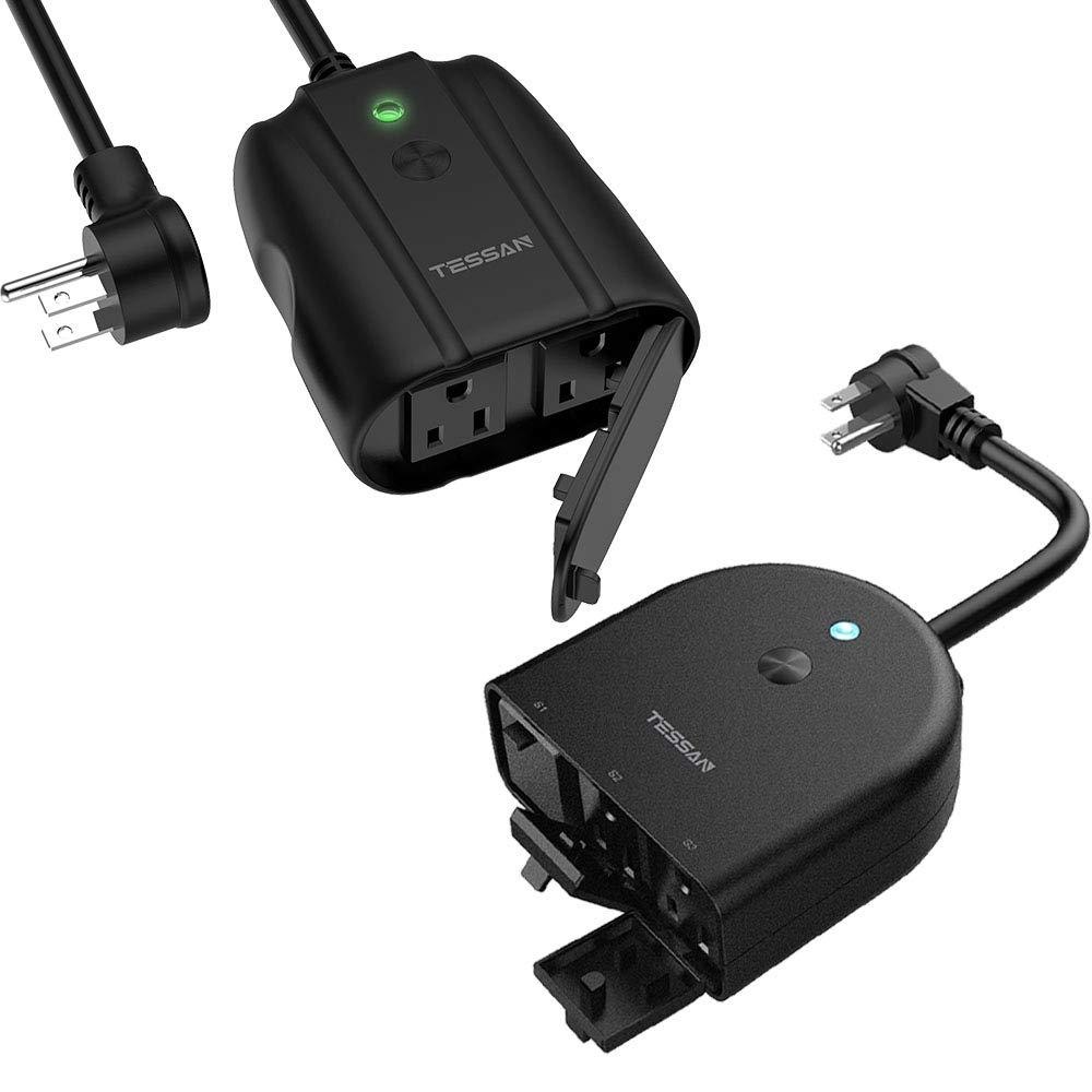 TESSAN Outdoor Smart Plug Bundle Include 1x WiFi Smart Plug 3-Outlet and 1x WiFi Smart Plug 2-Outlet Work with Alexa Echo Google Home