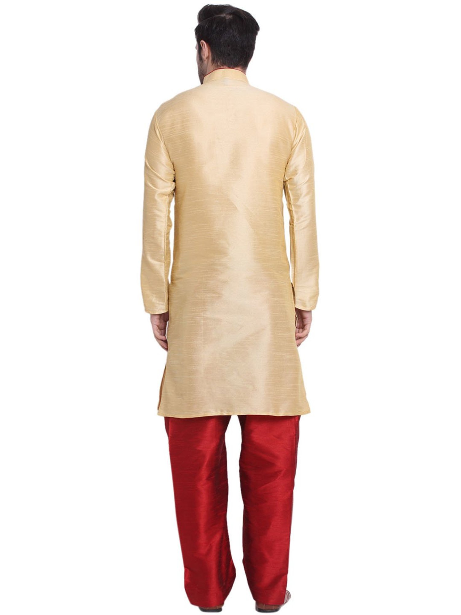 Benstoke Gold & Maroon Regular Fit Straight Kurta & Pyjamas Set
