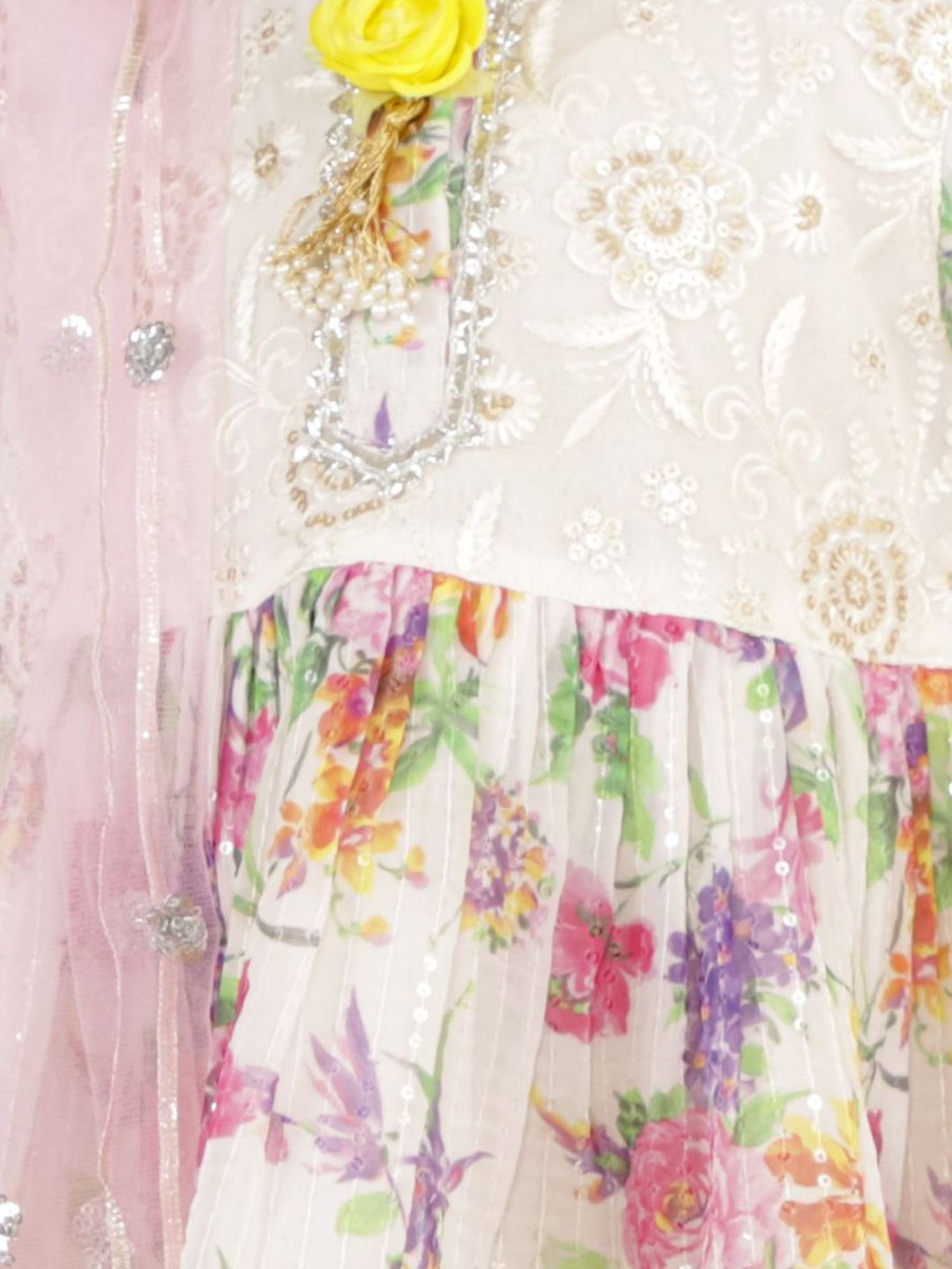 Little Bansi Kids White & Yellow Embroidered Suit Set