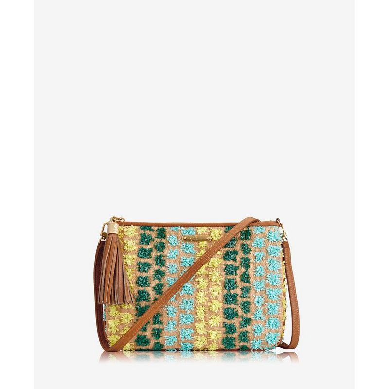 VR NYC Magnetic Strap Closure Mosaic Design Denim Laser Cut Crossbody Bag - Blue