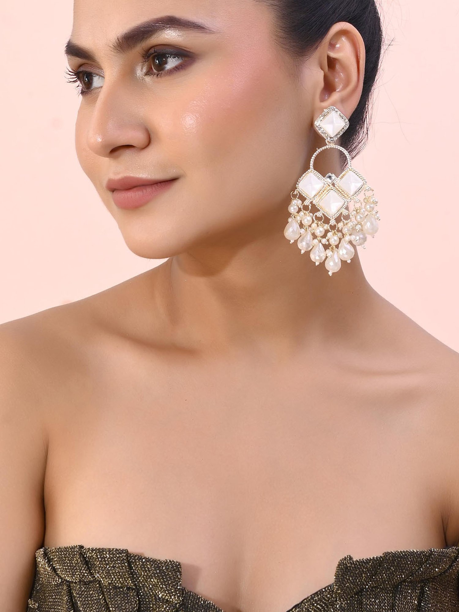 VOJ Gold Plated Geometrical Shaped Classic Drop Earrings for Women