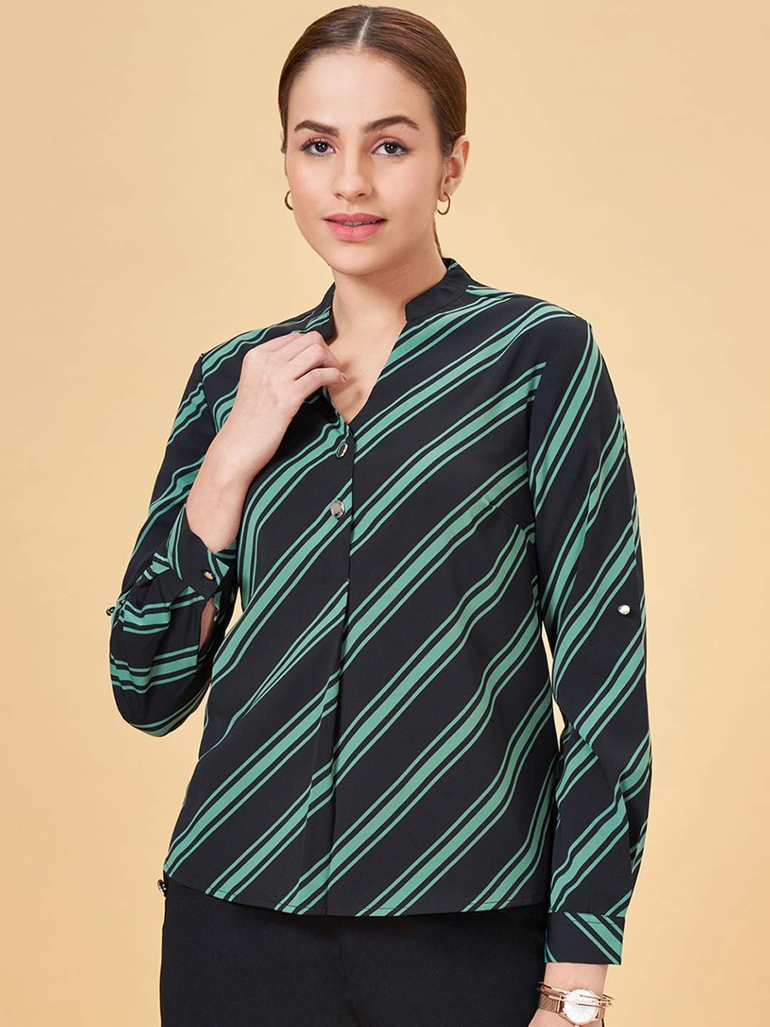 Annabelle by Pantaloons Black Striped Top