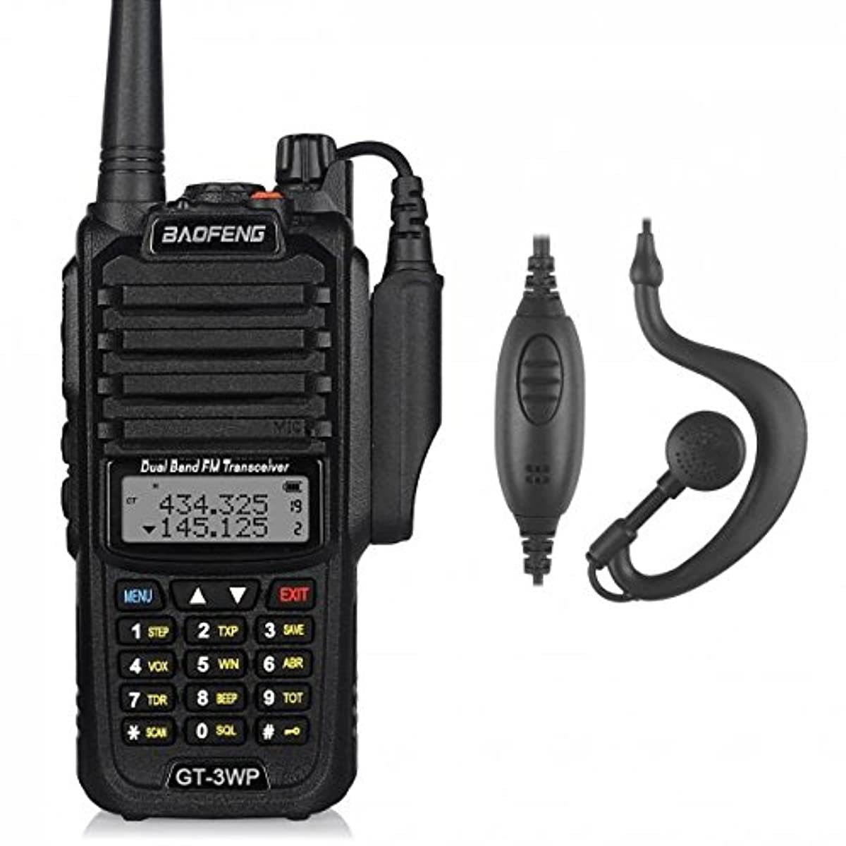 BaoFeng GT-3WP Dual Band Two-Way Radio, Waterproof Dustproof IP67 Walkie Talkie Transceiver, VHF/UHF 136-174/400-520MHz, with Programming Cable, Black, 2 Pack