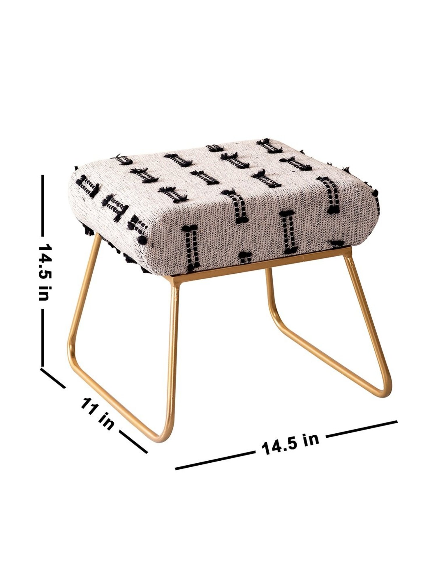 Chumbak French Sahara Solid Mustard Yellow Wood Ottoman