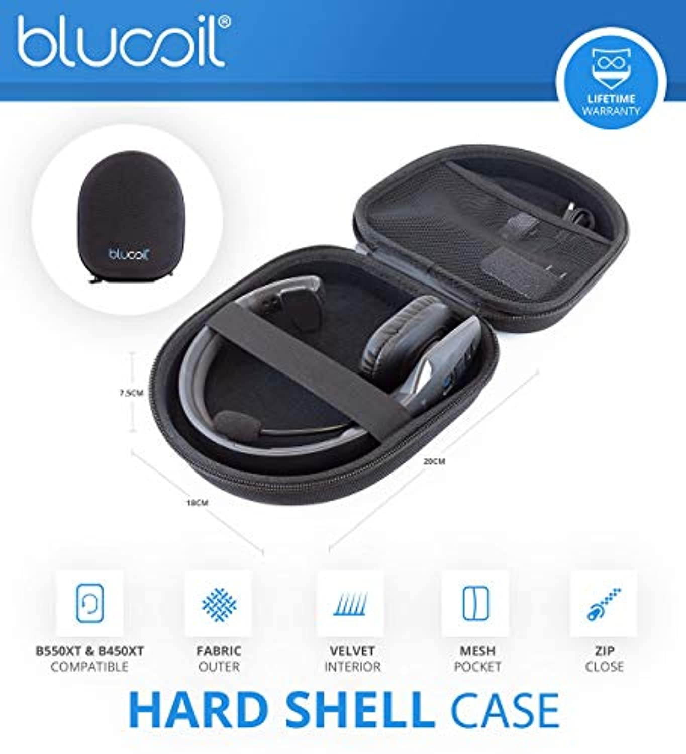 BlueParrott B450-XT Noise Canceling Bluetooth Headset for Android, iOS, Mac, Windows Bundle with Blucoil Headphones Carrying Case (A1891)