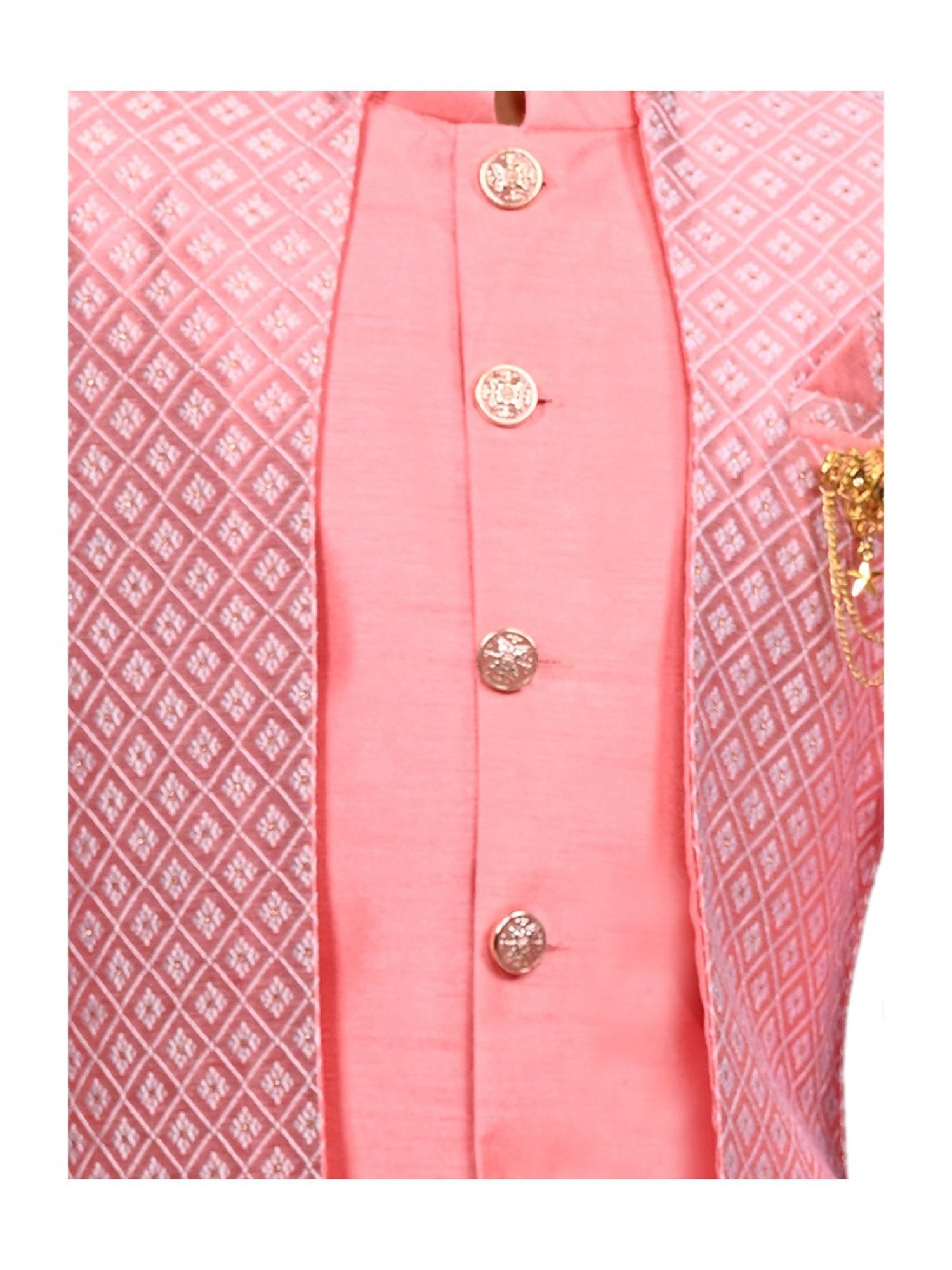 Ahhaaaa Kids Pink Embellished Full Sleeves Sherwani, Jacket & Pyjamas