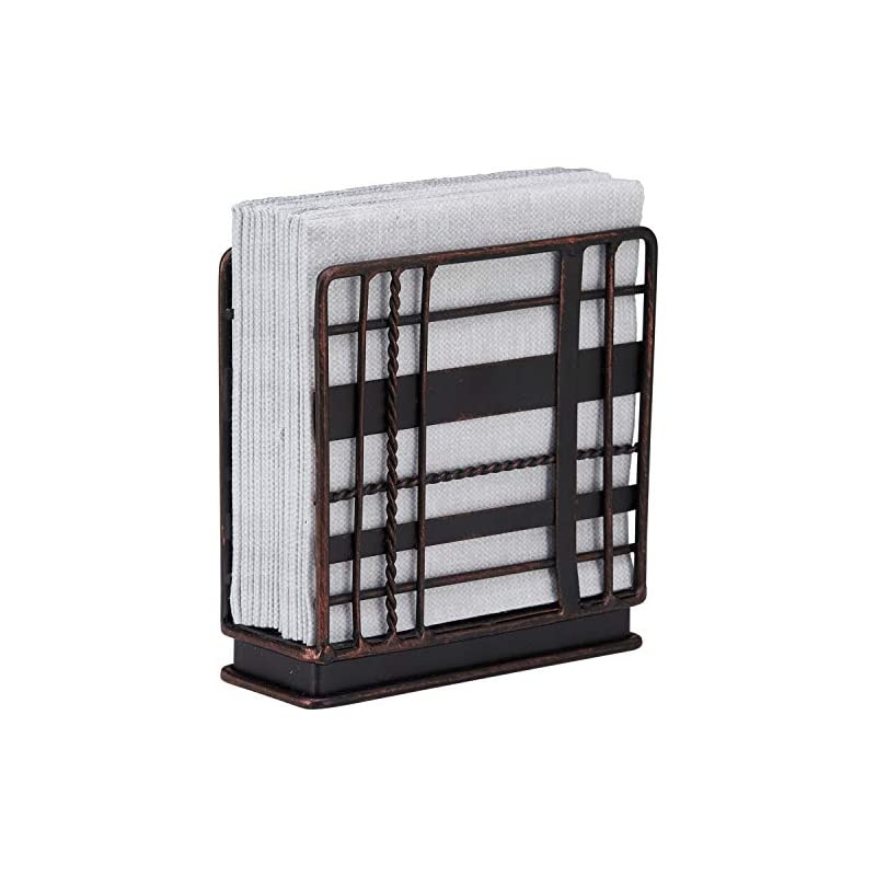 Plaid Collection Standing Napkin Holder, Antique Black, Weighted Design
