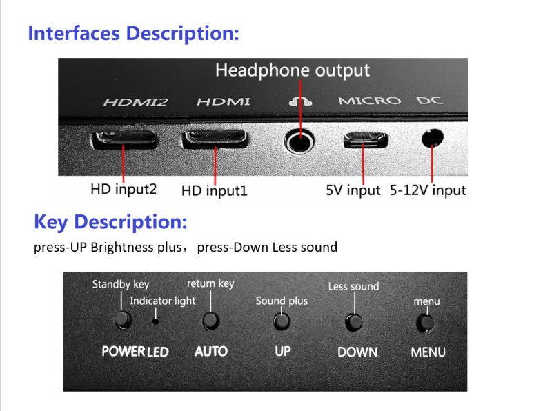 11.6" 1920x1080 60Hz Full HD Portable Lightweight 1080p IPS LED LCD Monitor with Mini HDMI x 2 / 3.5mm Headphone / Micro USB Ports, 5V 2A USB / DC Power Supply, Dual Built-in Speaker.