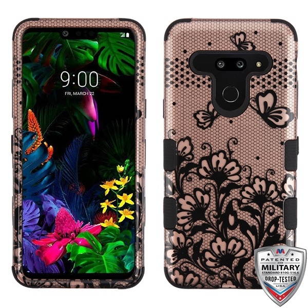 MYBAT Black Lace Flowers (2D Rose Gold)/Black TUFF Hybrid Phone Protector Cover [Military-Grade Certified](with Package)