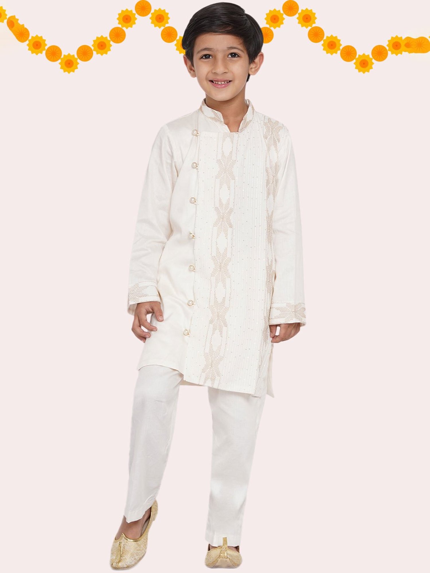 Little Bansi Cream Printed 1 Kurta + 1 Pyjamas