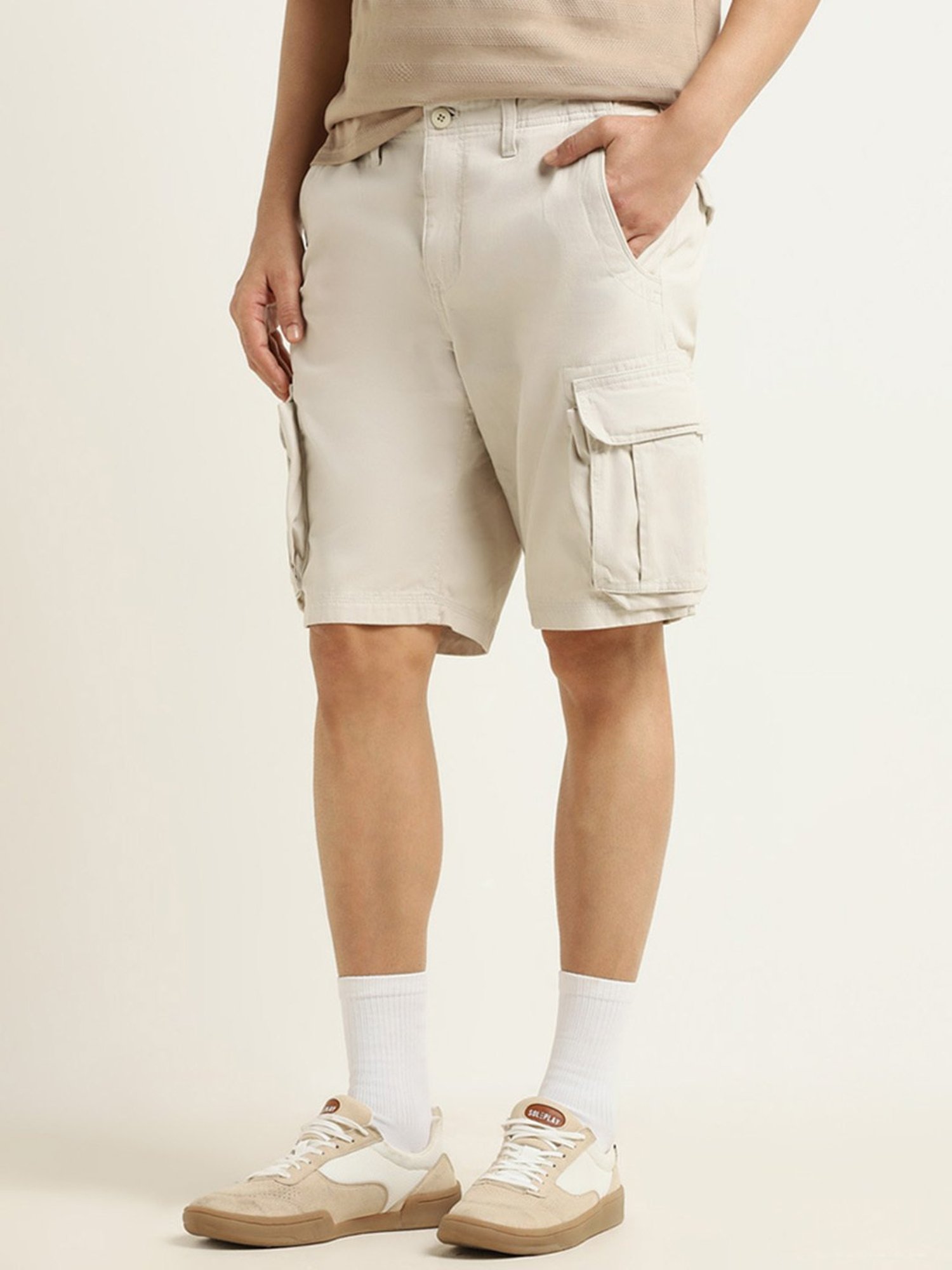 WES Casuals by Westside Plain Taupe Relaxed Fit Shorts