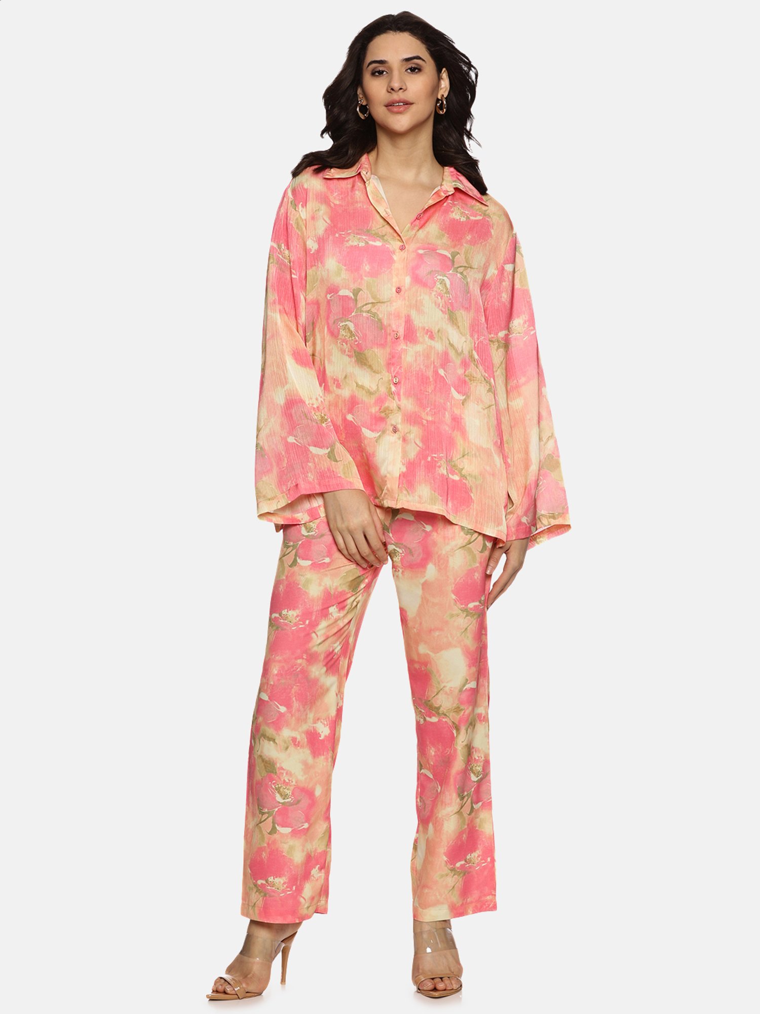 ISU Pink Printed Shirt With Trousers