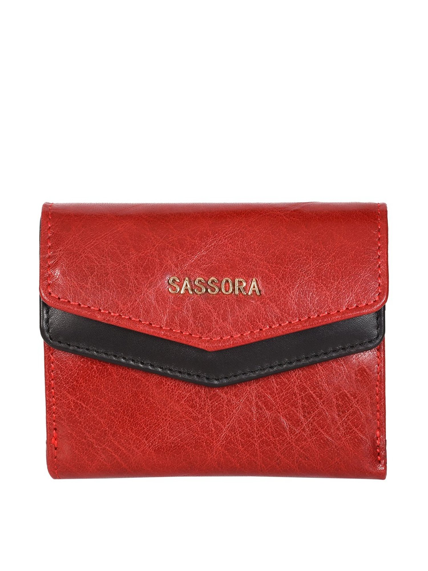 SASSORA Red & Black Solid Rfid Tri-Fold Wallet for Women