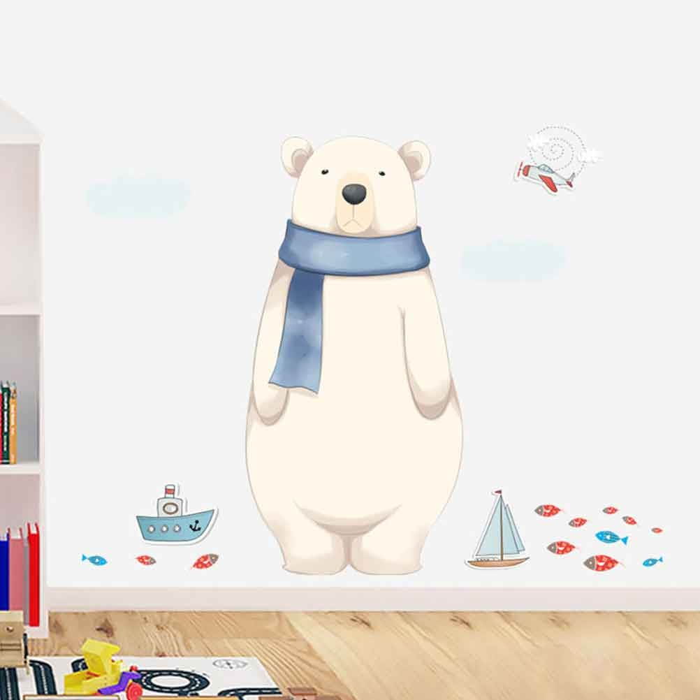 2Pcs Cartoon Polar Bear Pattern Wall Paper Decorative Wall Sticker Wallpaper Wall Ornament Beige (45x60cm)