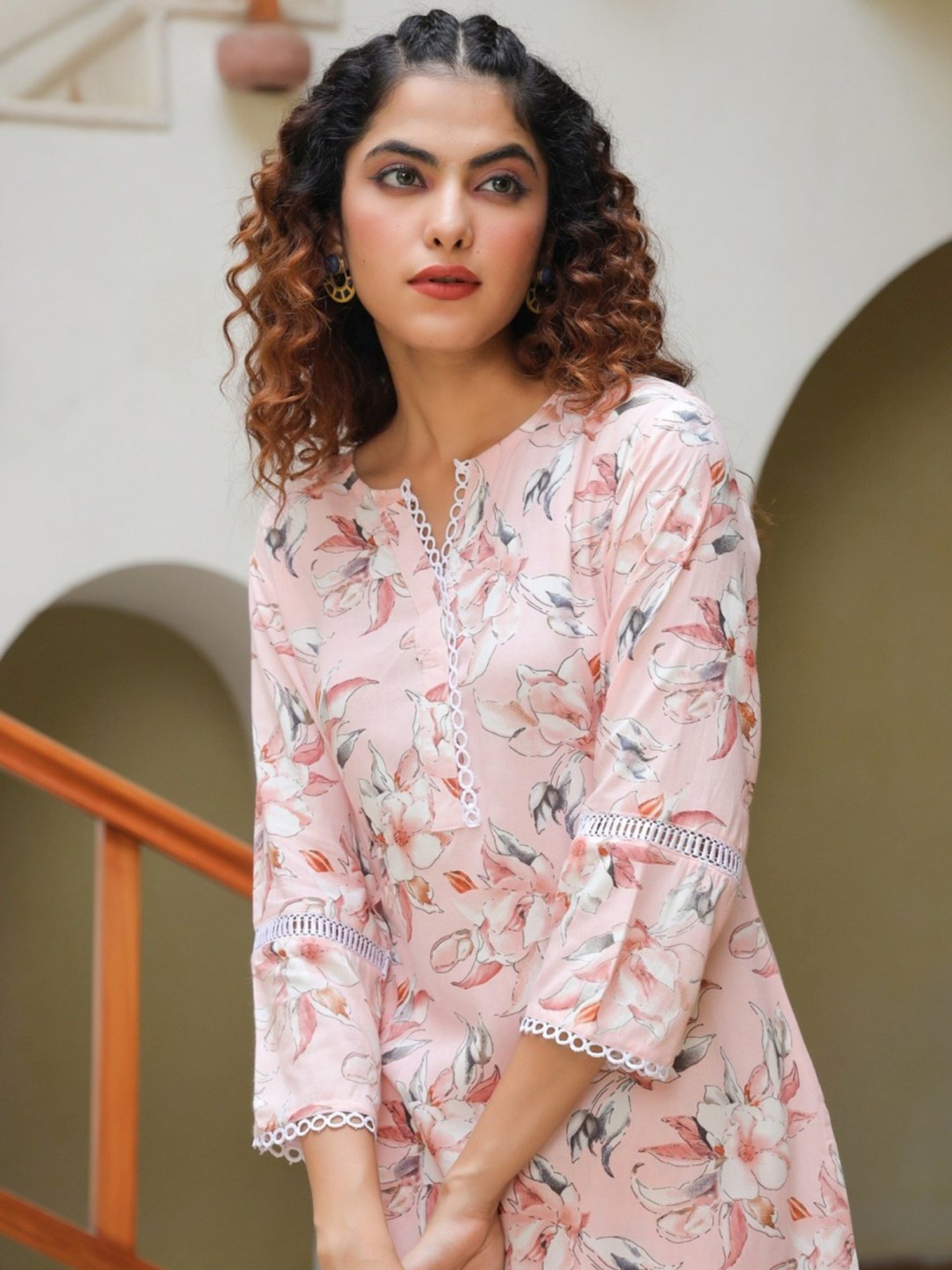 Rain and Rainbow Peach Floral Print Co-Ords Set