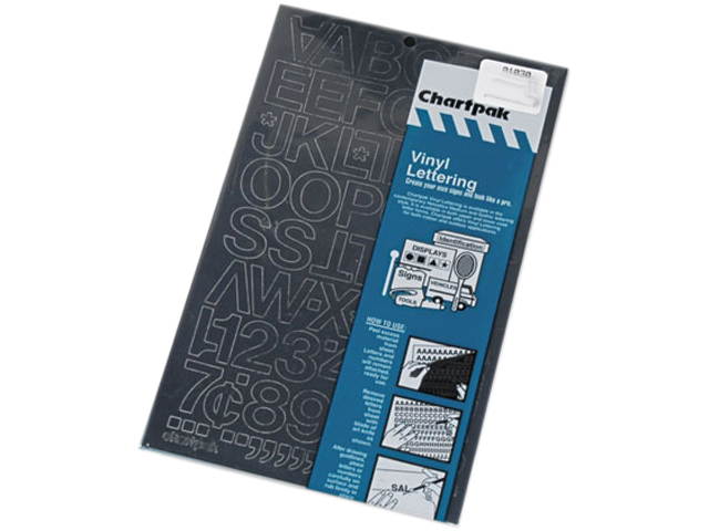 Chartpak 01030 Press-On Vinyl Letters & Numbers, Self Adhesive, Black, 1"h, 88/Pack