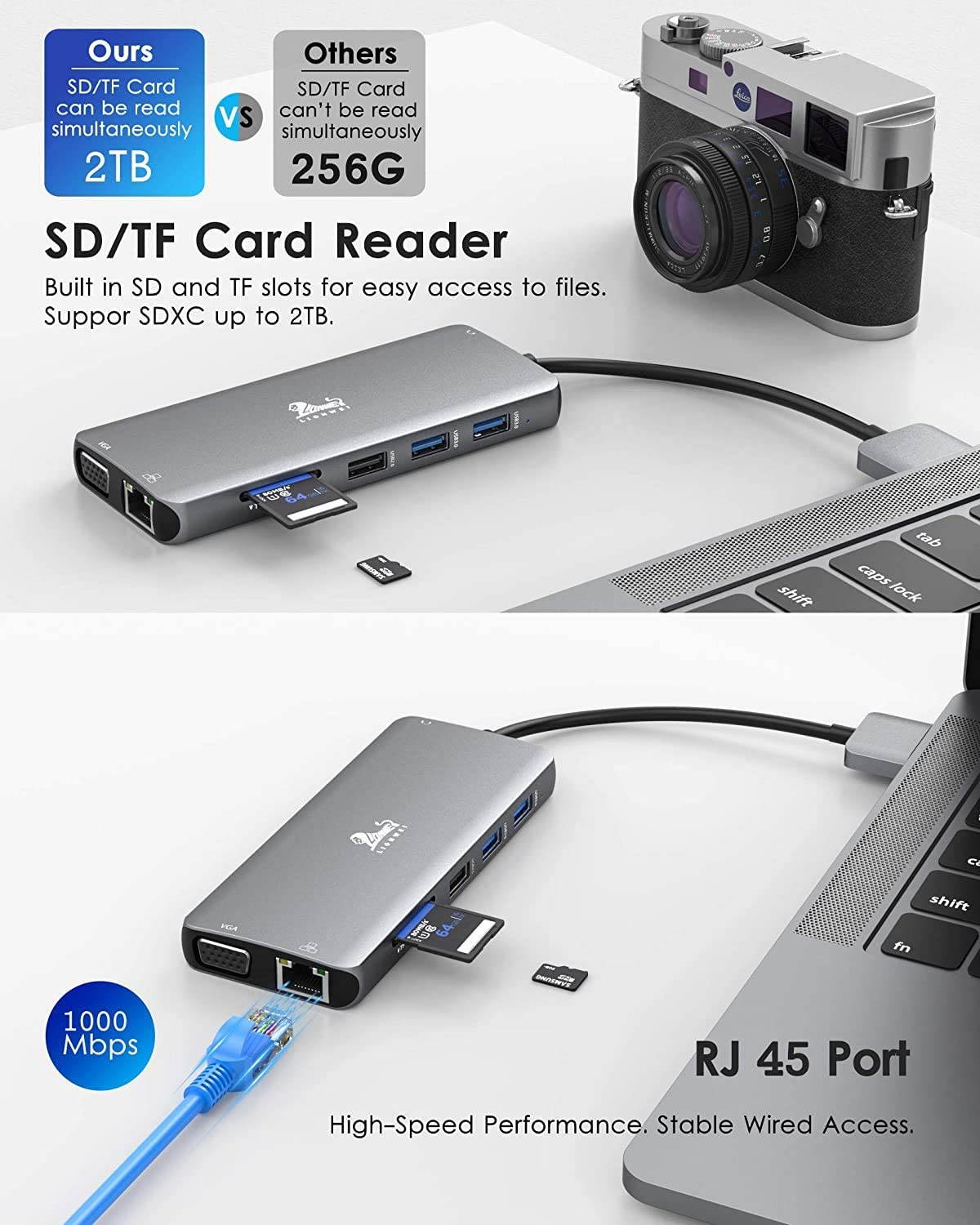 Dual Monitor Docking Station for MacBook Pro/MacBook Air with Dual HDMI 4K@60HZ Triple Display, 12 in 2 USB C Hub Adapter to 2 HDMI, VGA, Ethernet, AUX 100W PD, SD/TF Card Reader, 2 USB 3.0, 2 USB 2.0