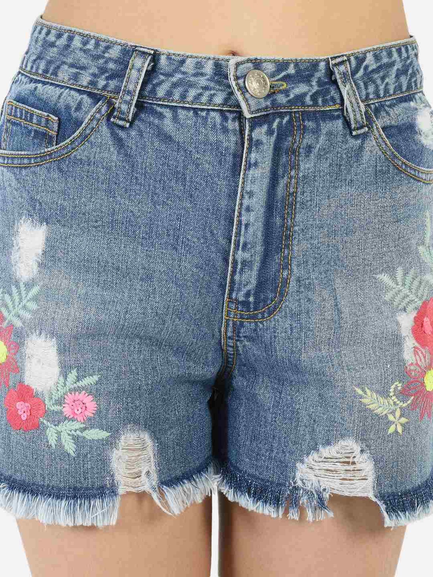 Nauti Nati Kids Blue Cotton Embroidered Shorts