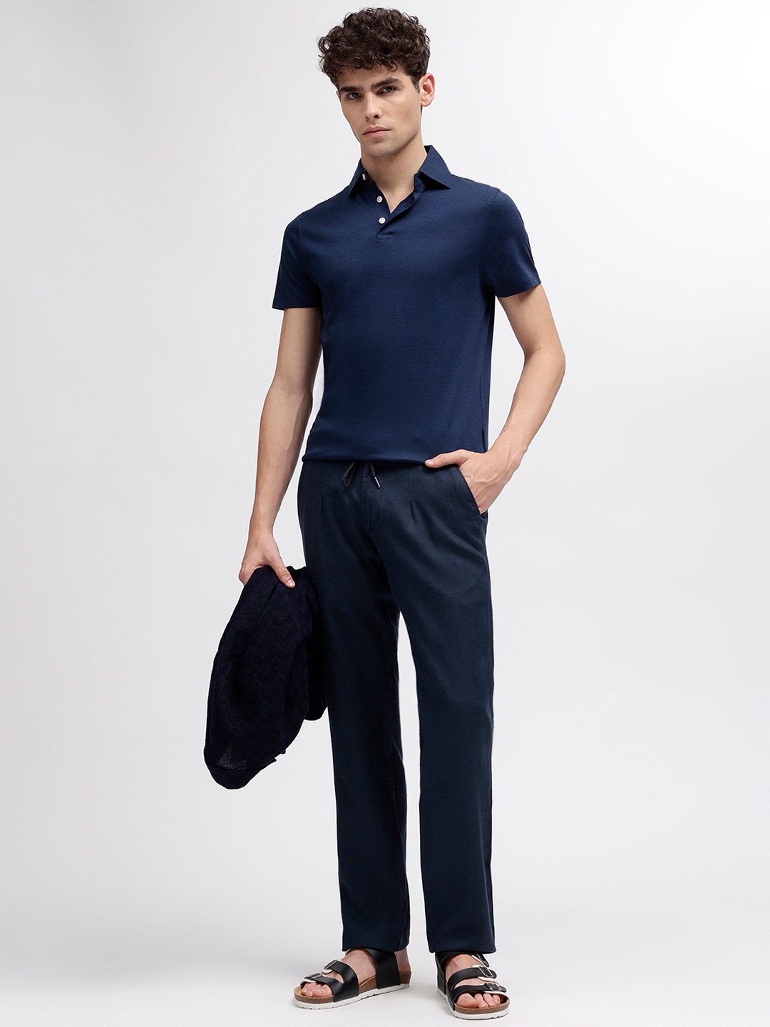 Bruun & Stengade Navy Slim Fit Linen Drawstring Trousers