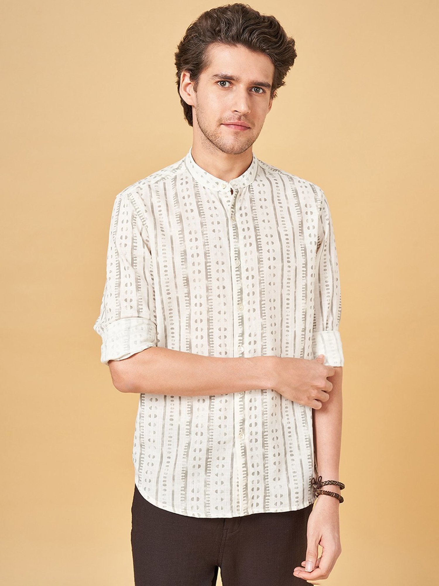 Indus Route by Pantaloons Steeple Gray Cotton Regular Fit Printed Shirt