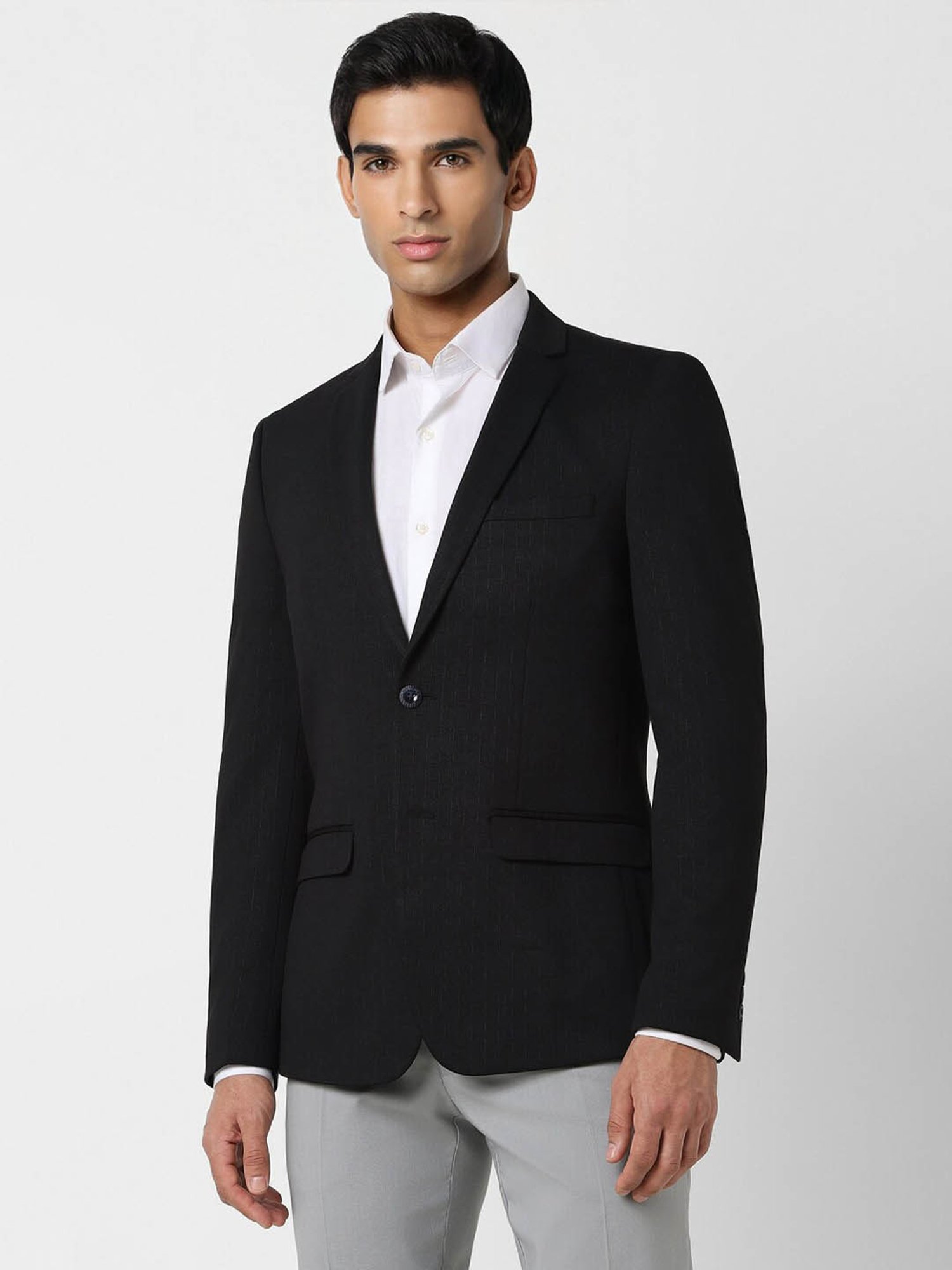 V Dot Black Skinny Fit Blazer