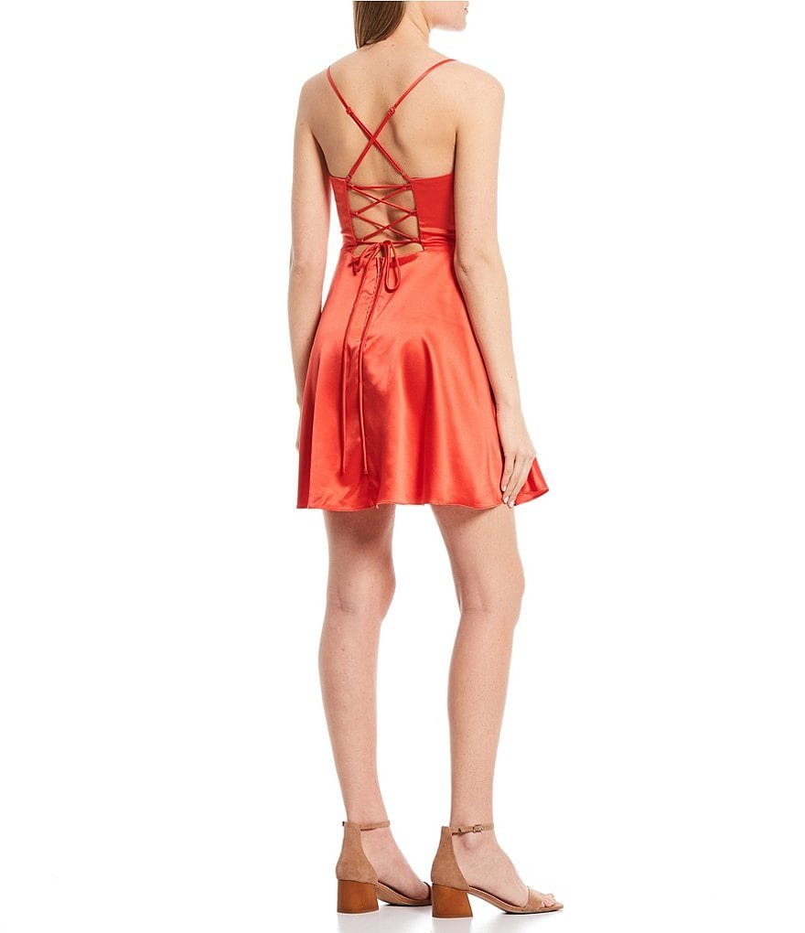 B. Darlin Spaghetti Strap V-Neck Charmeuse Dress