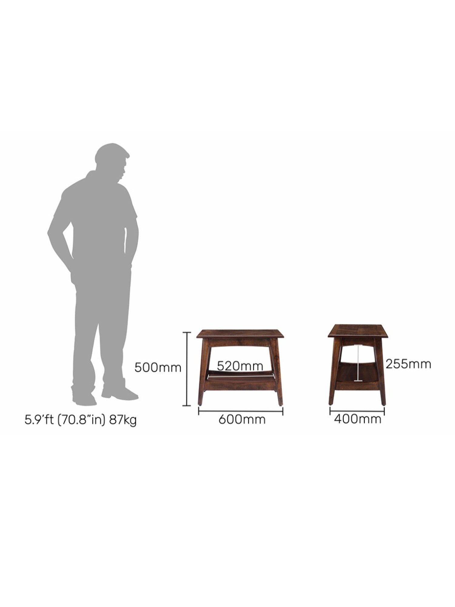 Durian Eero Brown Solid Wood Side & End Table in Dark Brown Finish