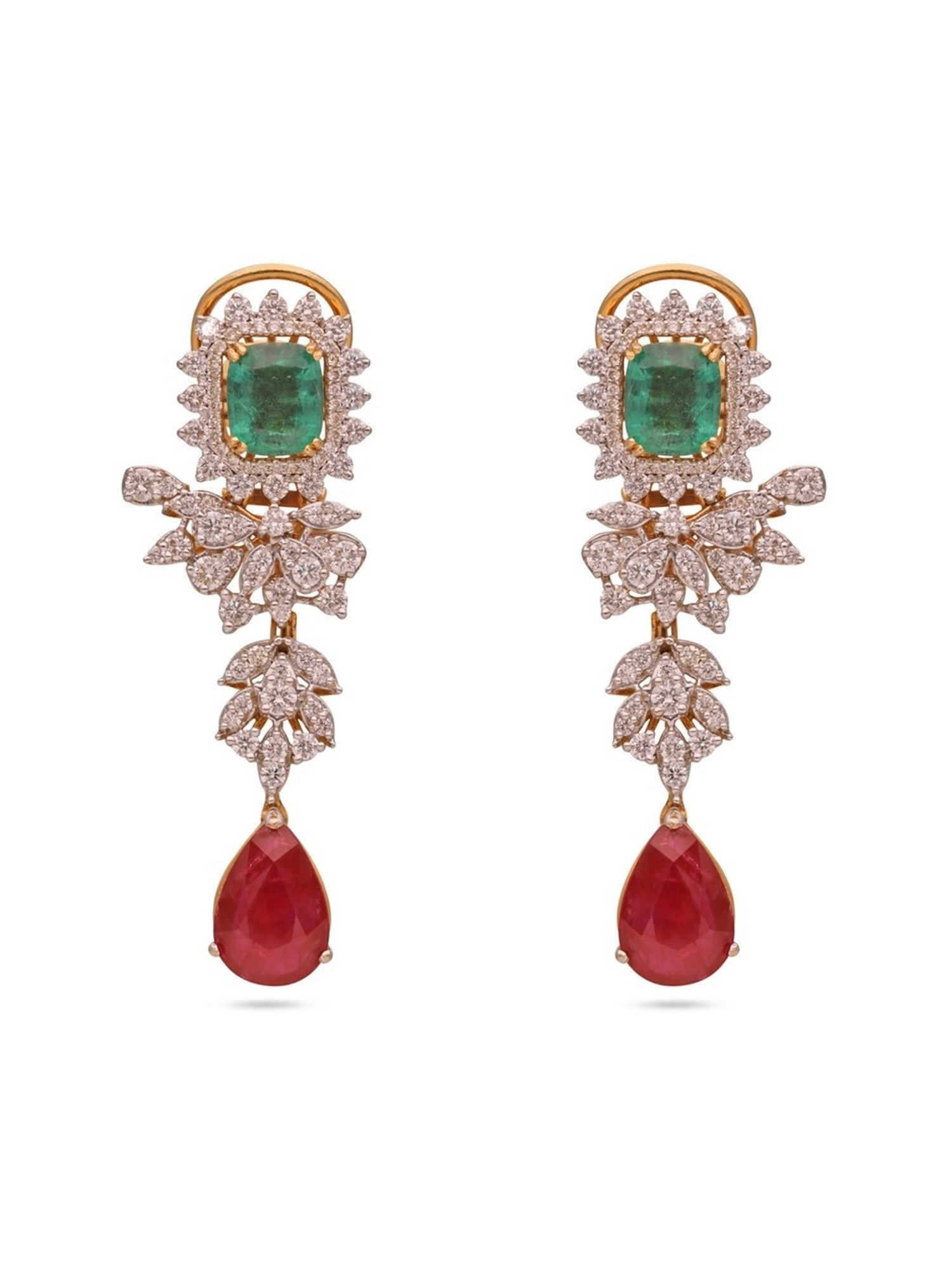 C.Krishniah Chetty 18k Gold & Diamond with Gemstones Dangler Earrings for Women