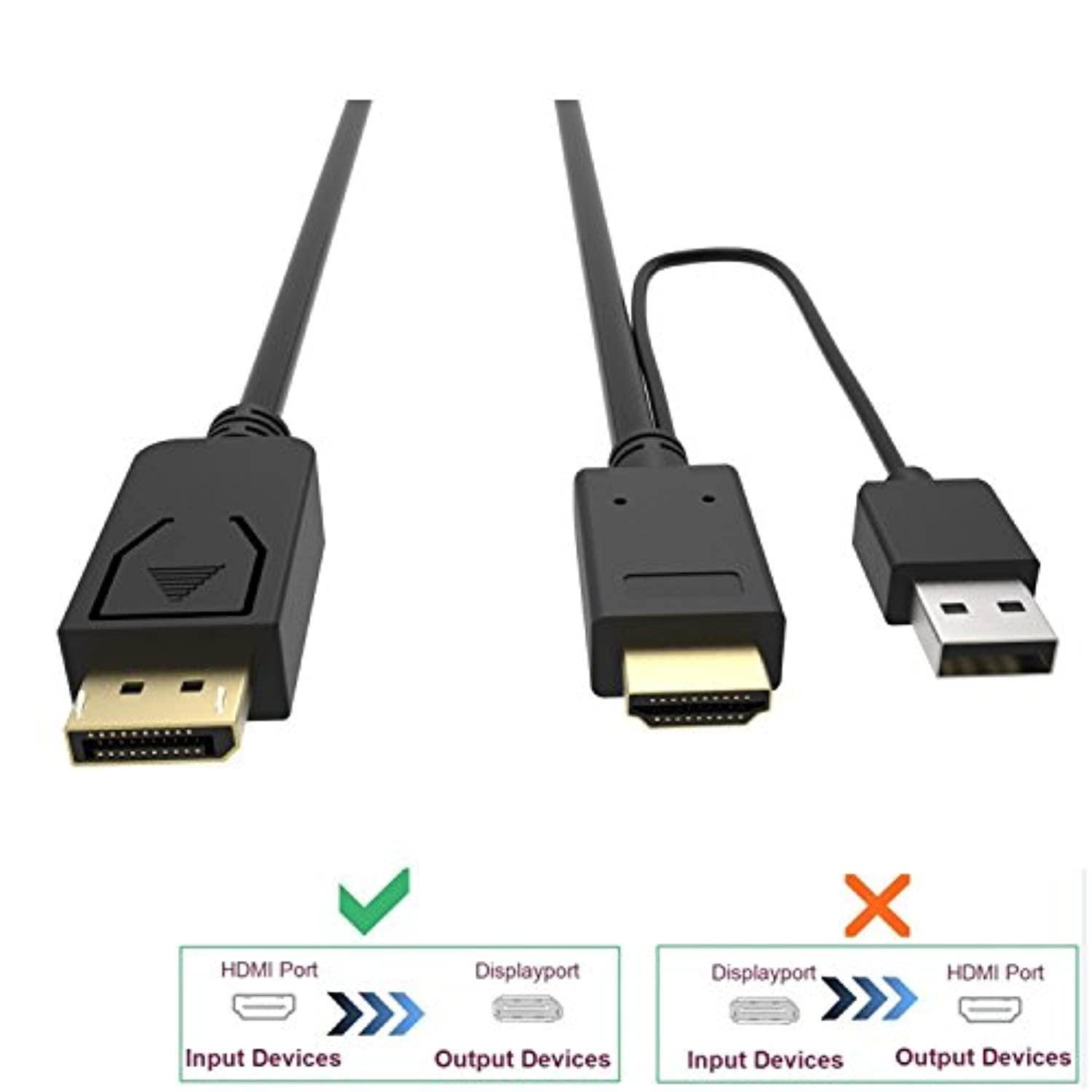 CableDeconn hdmi to displayport cable with usb power hdmi to dp Male to male converter adapter 2m for macbook dell Monitor hdtv pc