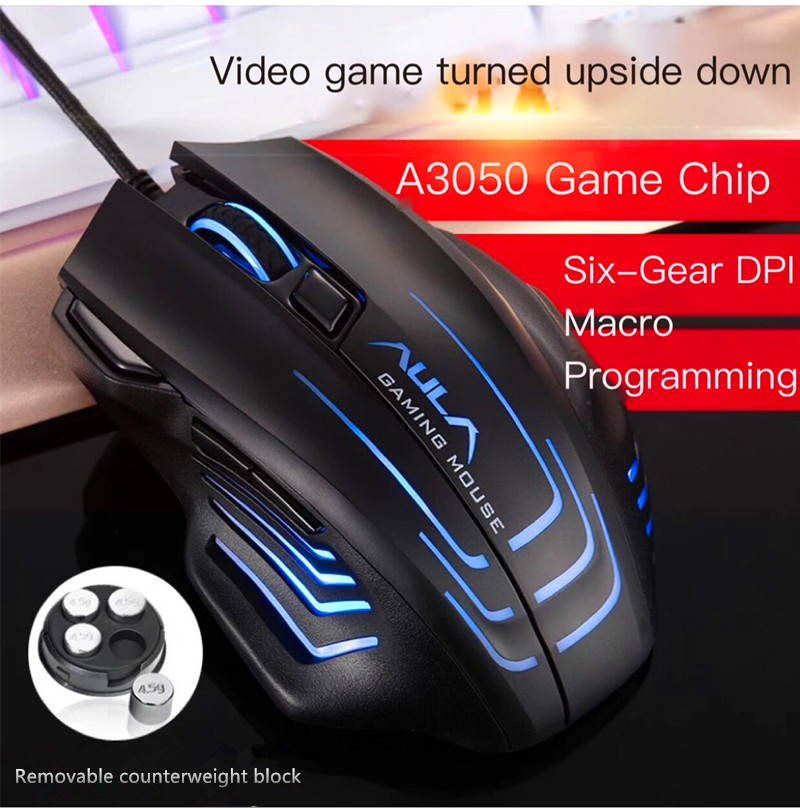 AULA S18 Backlit Gaming Mouse 7 Buttons Programming 4000 DPI Adjustable Optical Wired USB Mouse with Fire Keys for FPS Gamer