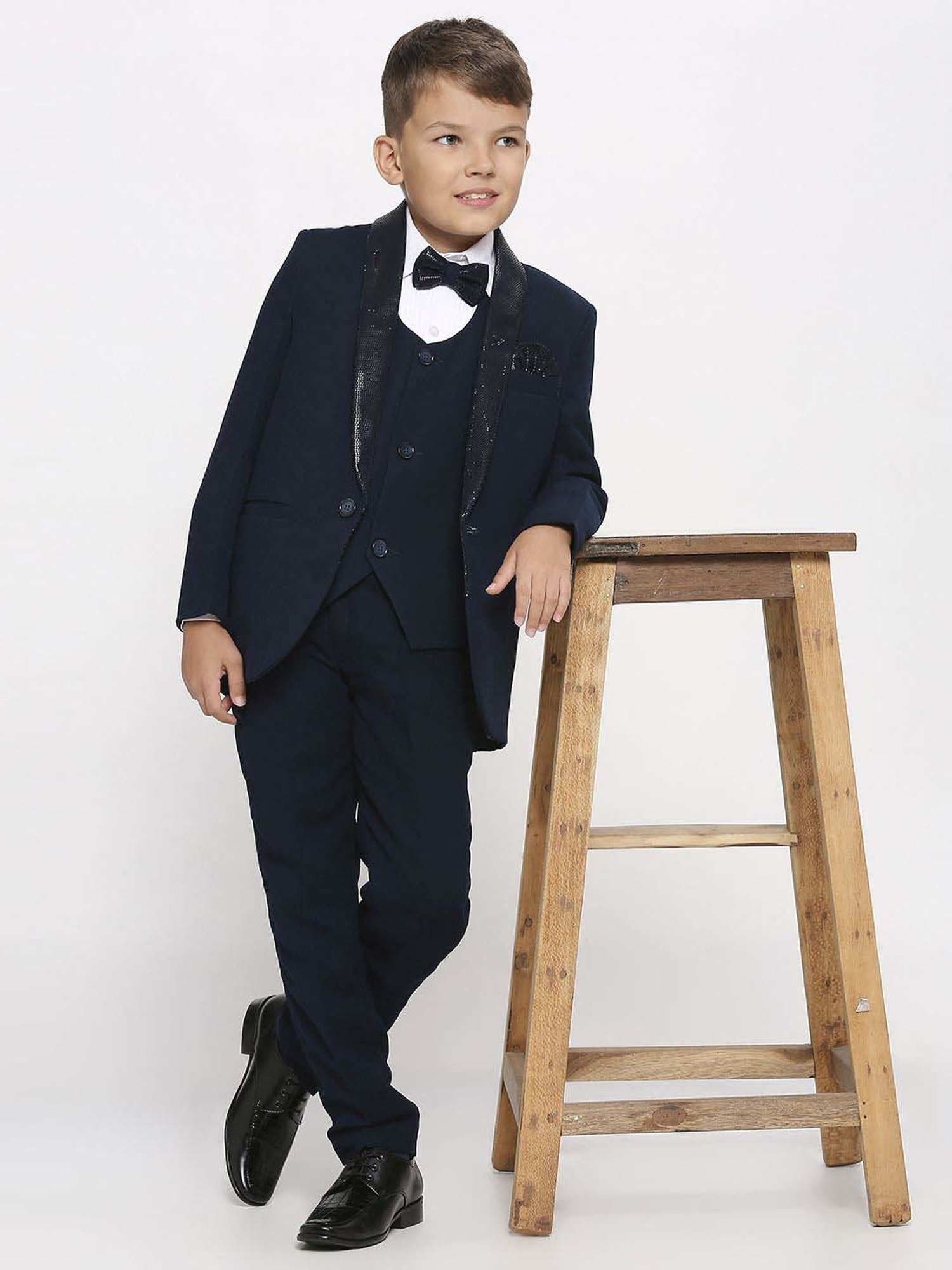 Kids Island Boys Green & White Solid Full Sleeves Suit Set