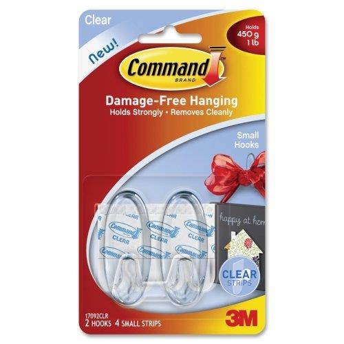 Command Small Clear Hooks with Clear Strips 17092CLR  2 Hook  1 lb 453.6 g CapacityPlastic  Clear