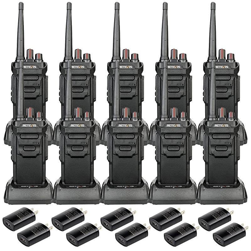 Case of 10 RT48 Waterproof Walkie Talkies Long Range VOX Emergency 2 Way Radio for Adults Rechargeable