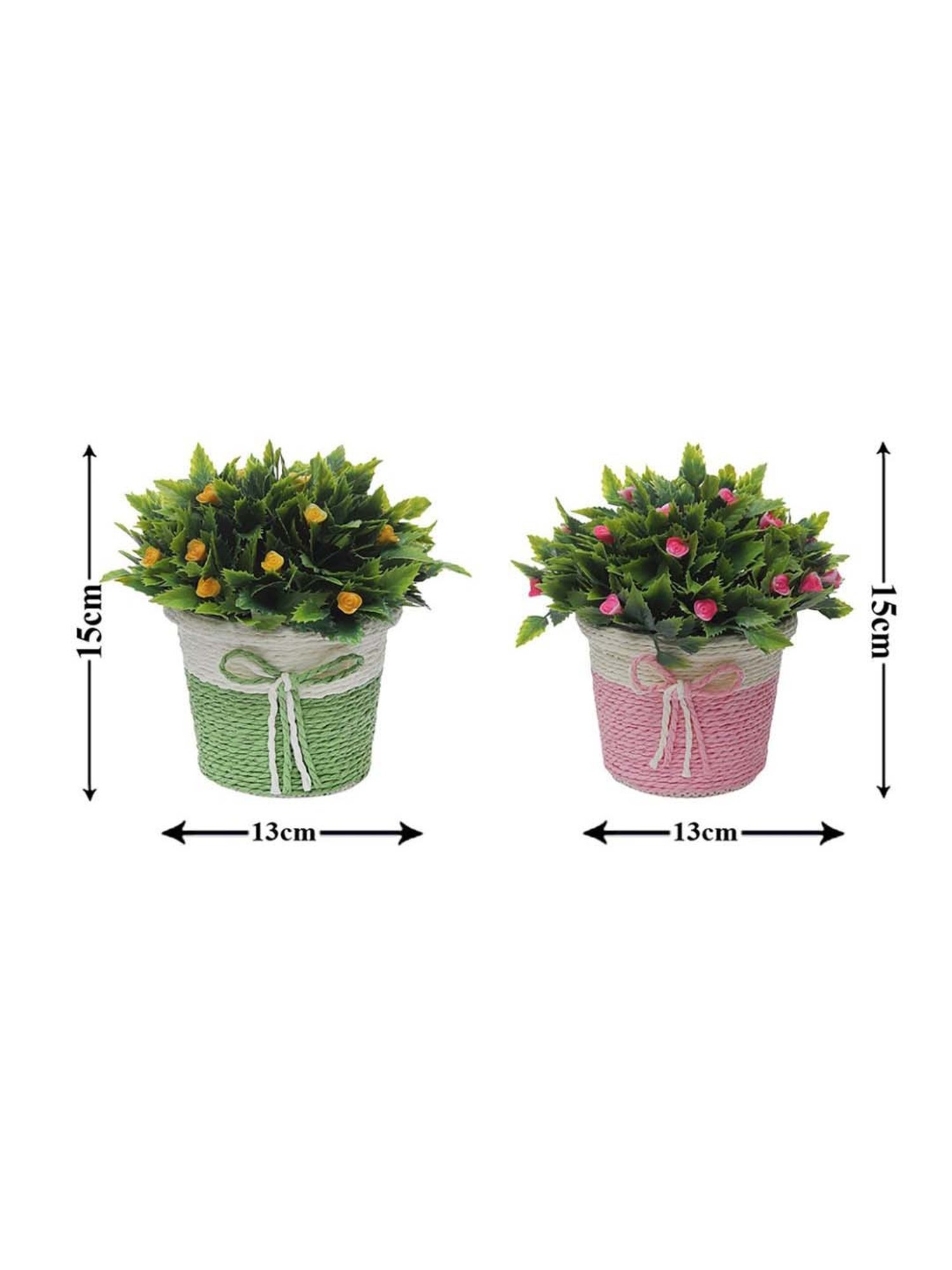 Foliyaj Multicolor Plastic Artificial Flower Plants With Pots - Set of 2