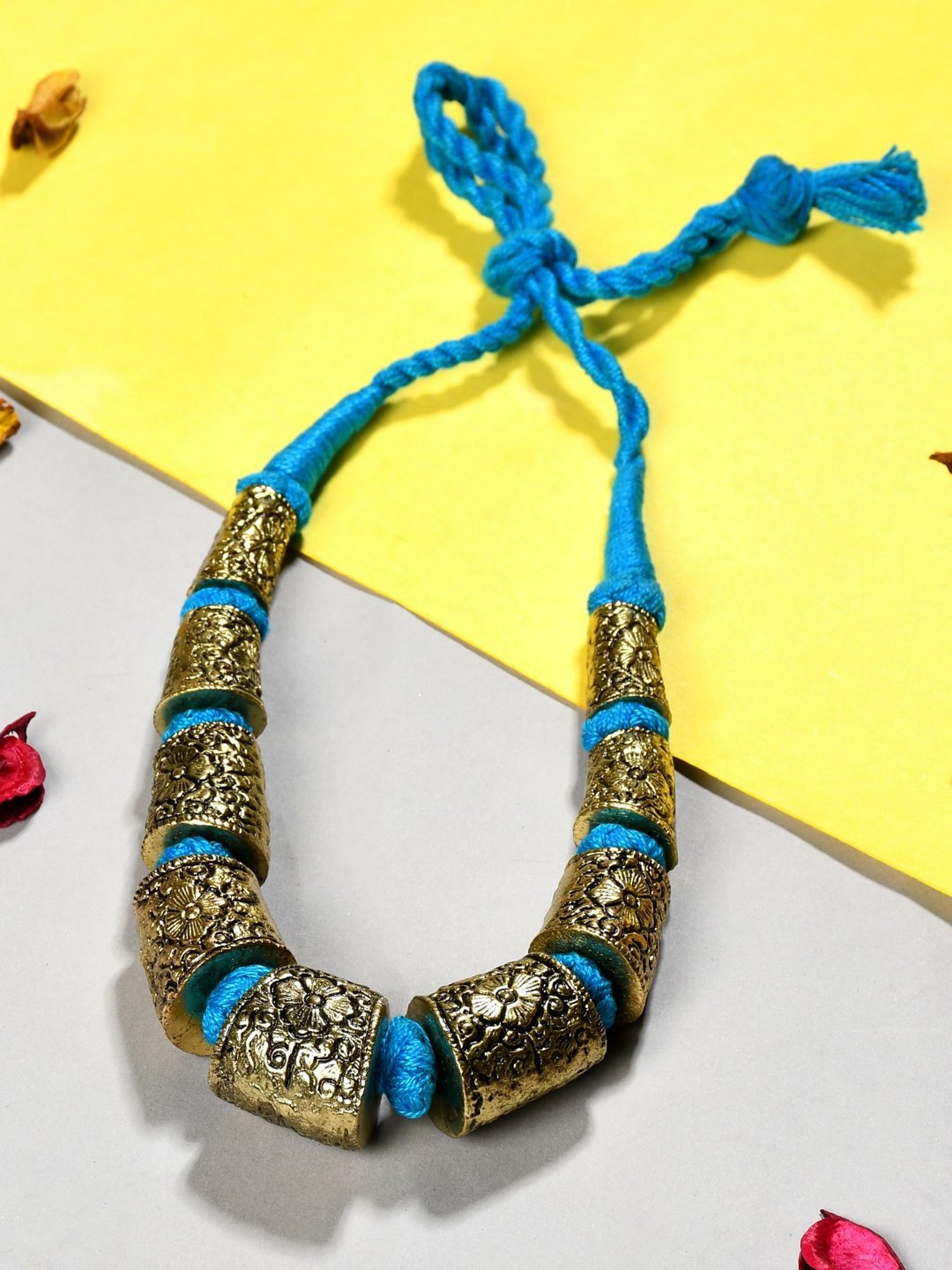 Imli Street Golden Tone Handcrafted Thread Necklace