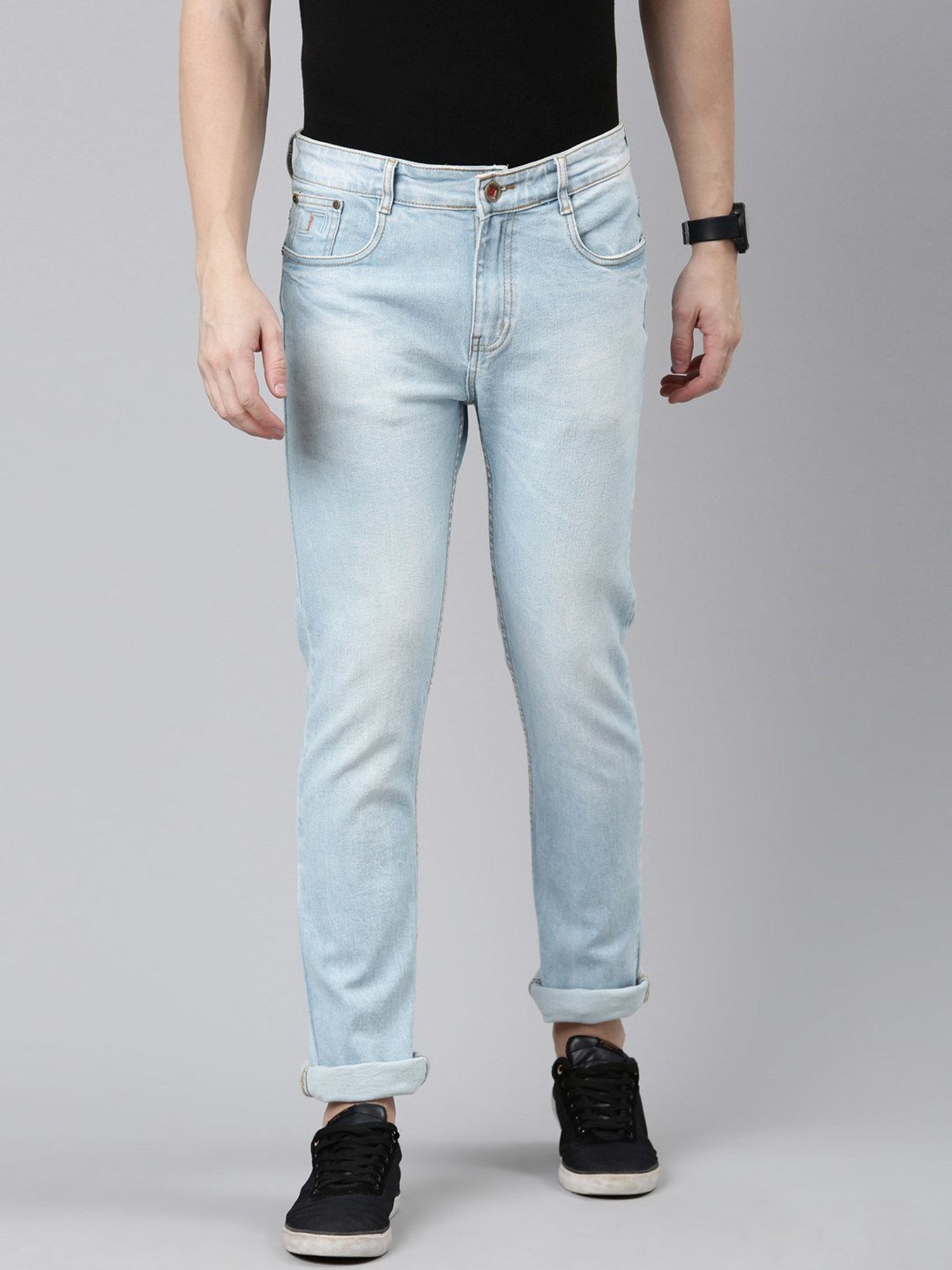 CINOCCI Light Blue Cotton Slim Fit Jeans
