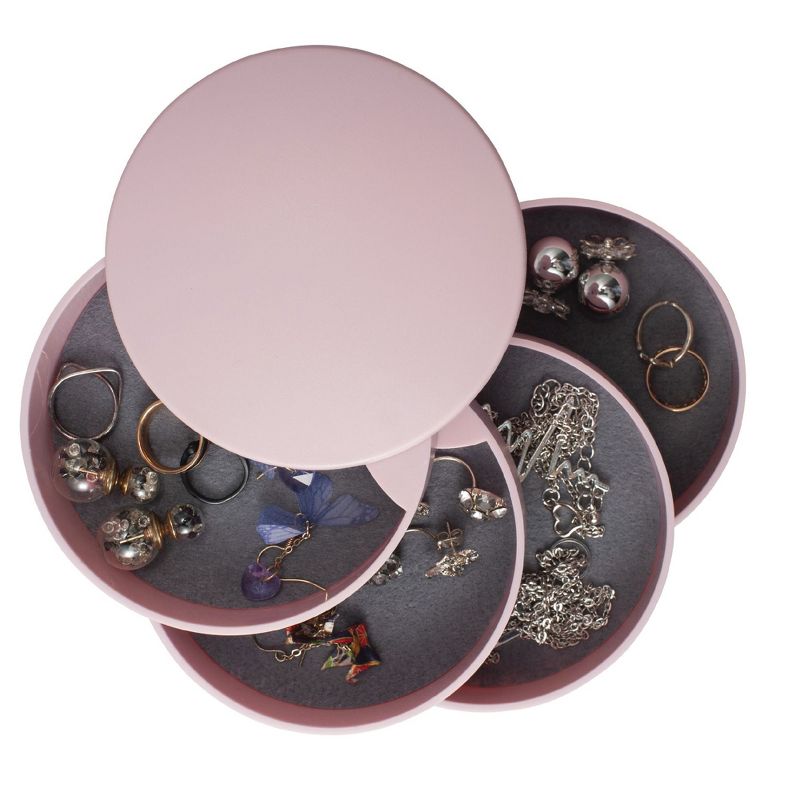 Zodaca 4 Layer Rotating Jewelry Organizer Storage Box, Ring Bracelet Earring Holder Trinket Tray Case for Women, Pink