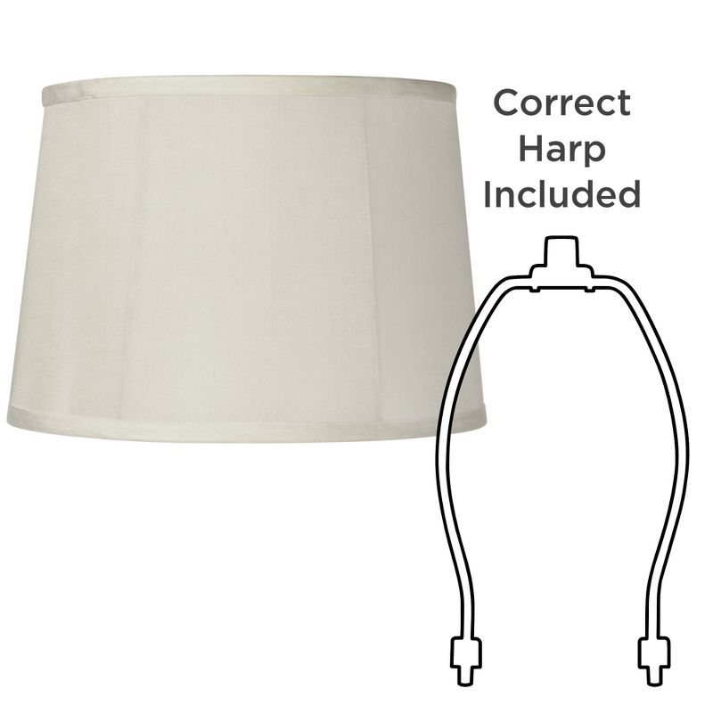 Springcrest Medium Round Softback Off-White Tapered Drum Lamp Shade 12" Top x 14" Bottom x 10" High (Spider) Replacement with Harp and Finial