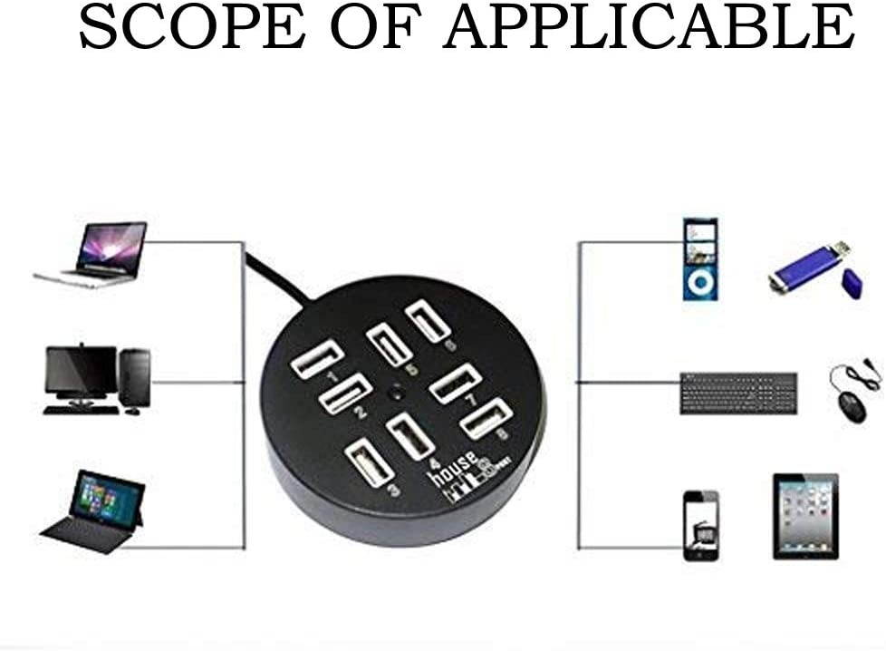 USB 8 Ports Box Multi Data Transmission USB 2.0 Hub Round Shape Multi-Port Splitter Charger Adapter Replacement with LED for USB Devices, Phone, USB Flash Disk, PC, Tablet (White)