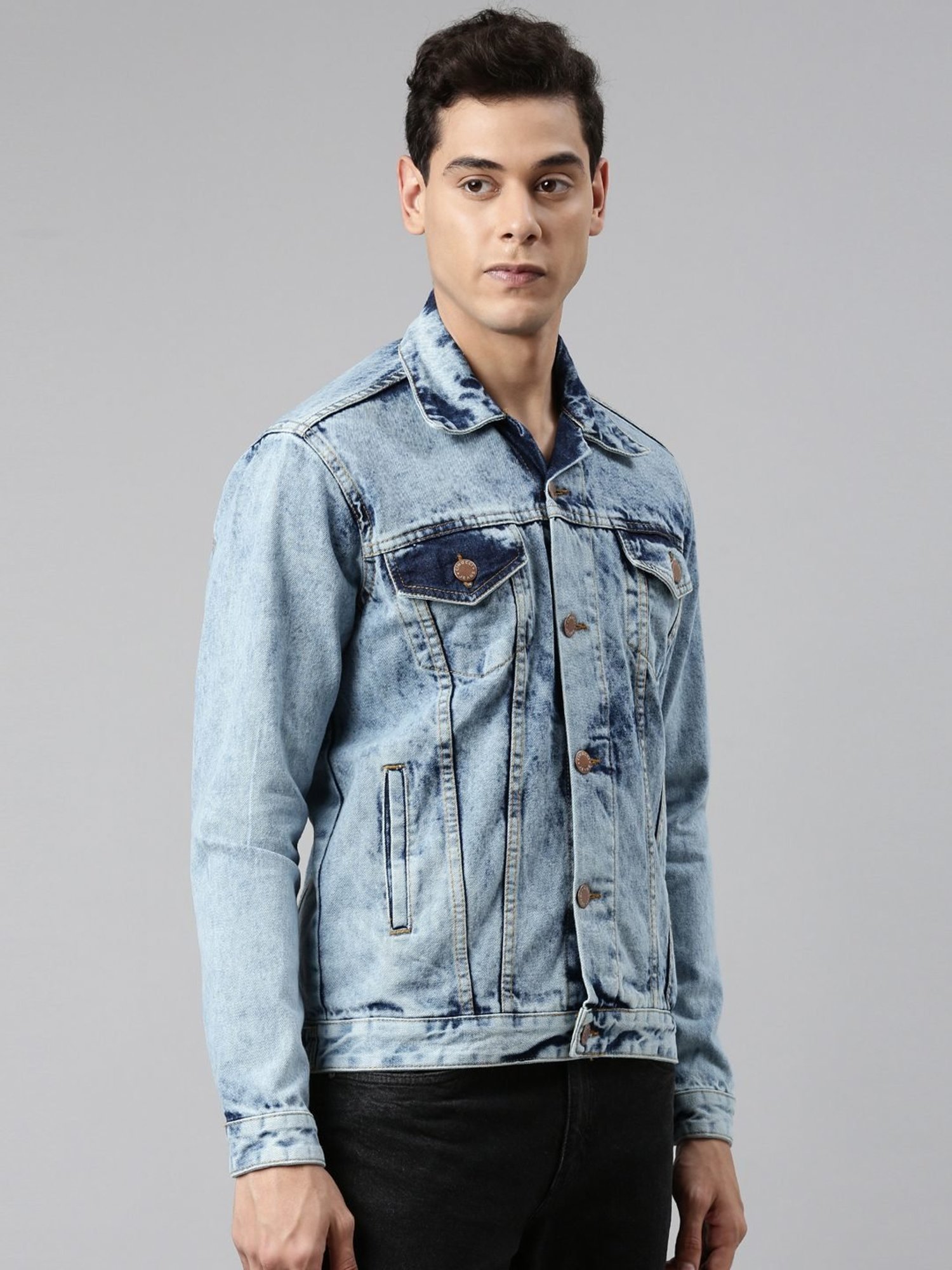 CINOCCI Blue Cotton Slim Fit Denim Jacket