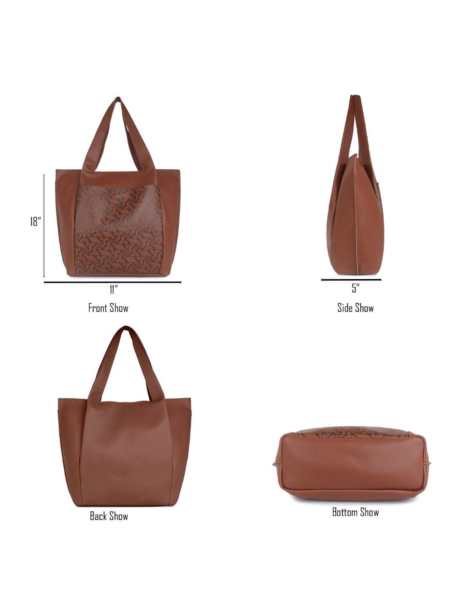 Yelloe Tan Printed Large Tote Bag