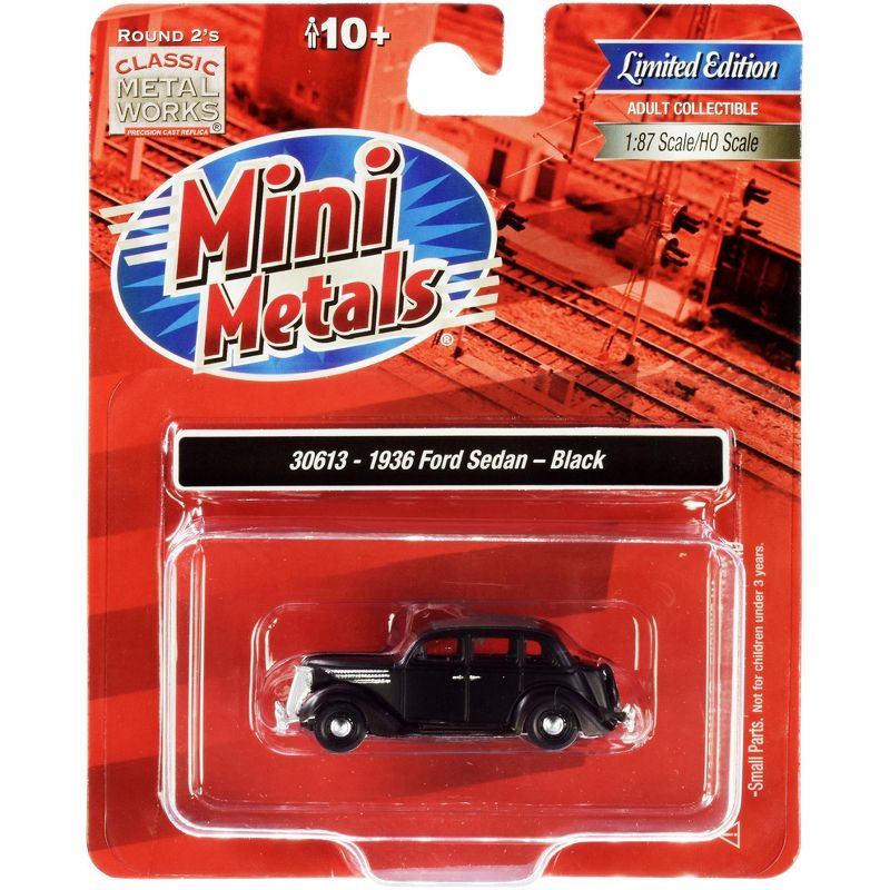 1936 Ford Sedan Black with Gray Top 1/87 (HO) Scale Model Car by Classic Metal Works