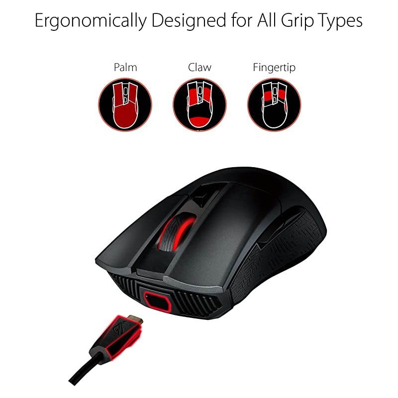 Wireless Optical Gaming Mouse for PC ROG Gladius II | RightHand Grip | 12000 DPI Optical Sensor 400 IPS Omron Switches | 6 Programmable Buttons | Aura Sync RGB Lighting ROG Armoury II