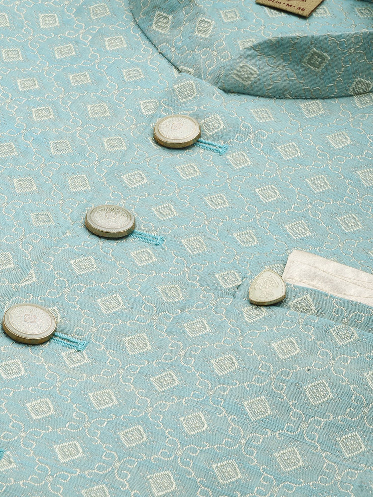 Manyavar Turquoise Regular Fit Self Design Nehru Jacket