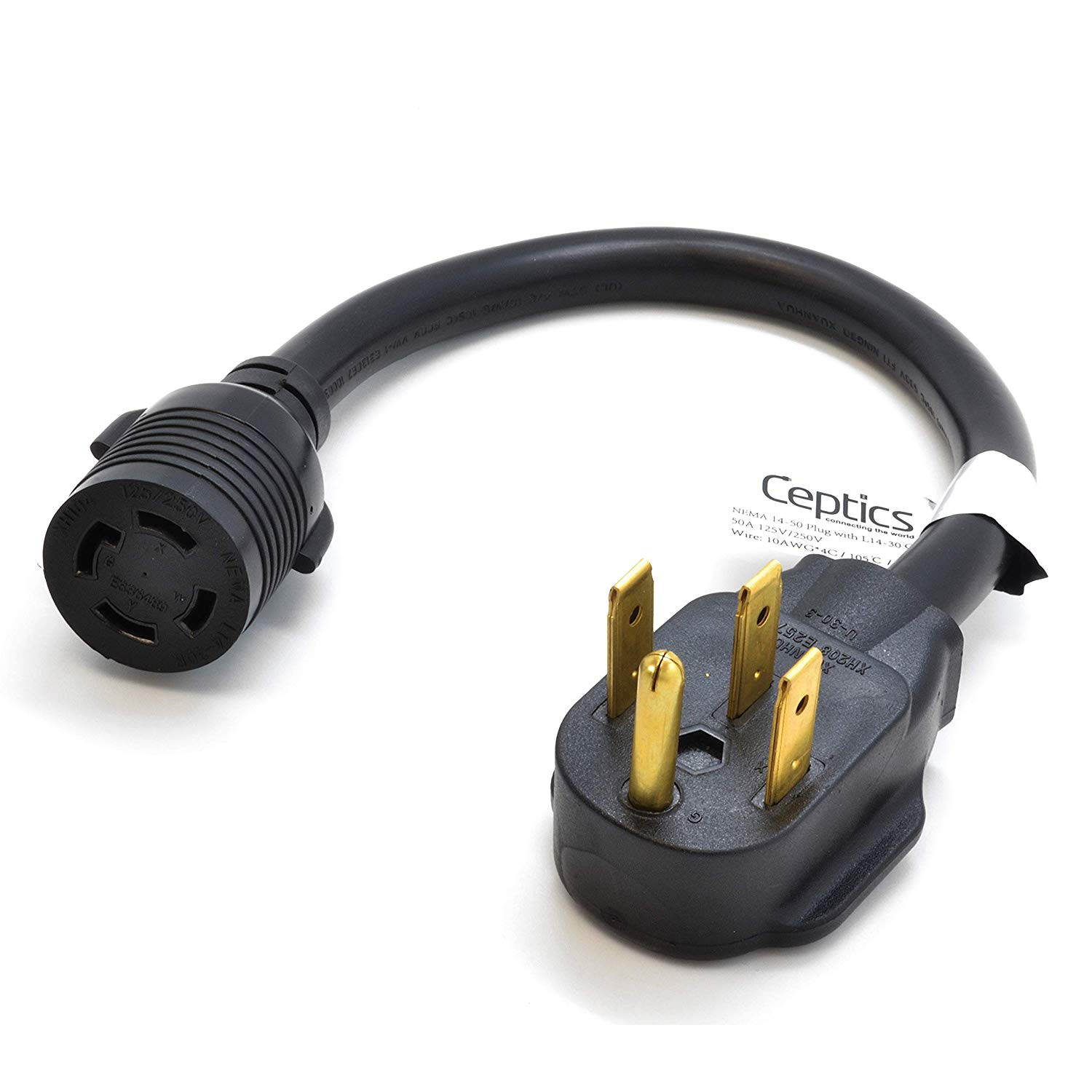 Ceptics NEMA 14-50P RV Plug to L14-30R Extension Power Cord (1.5 Feet)