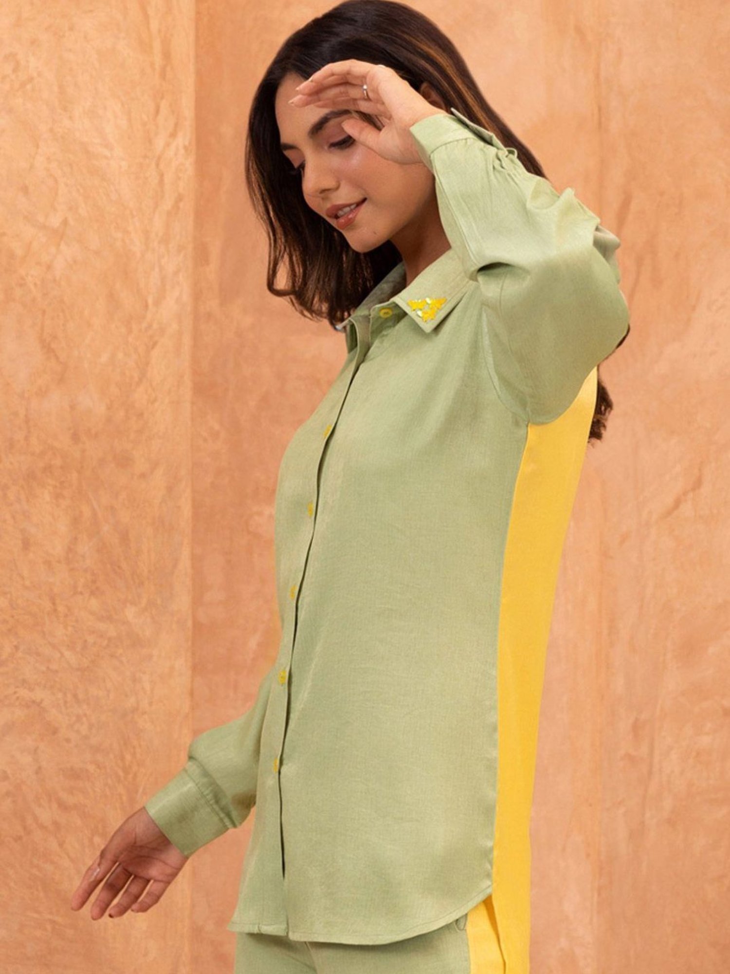 BInfinite Green Butterfly Embellished Shirt